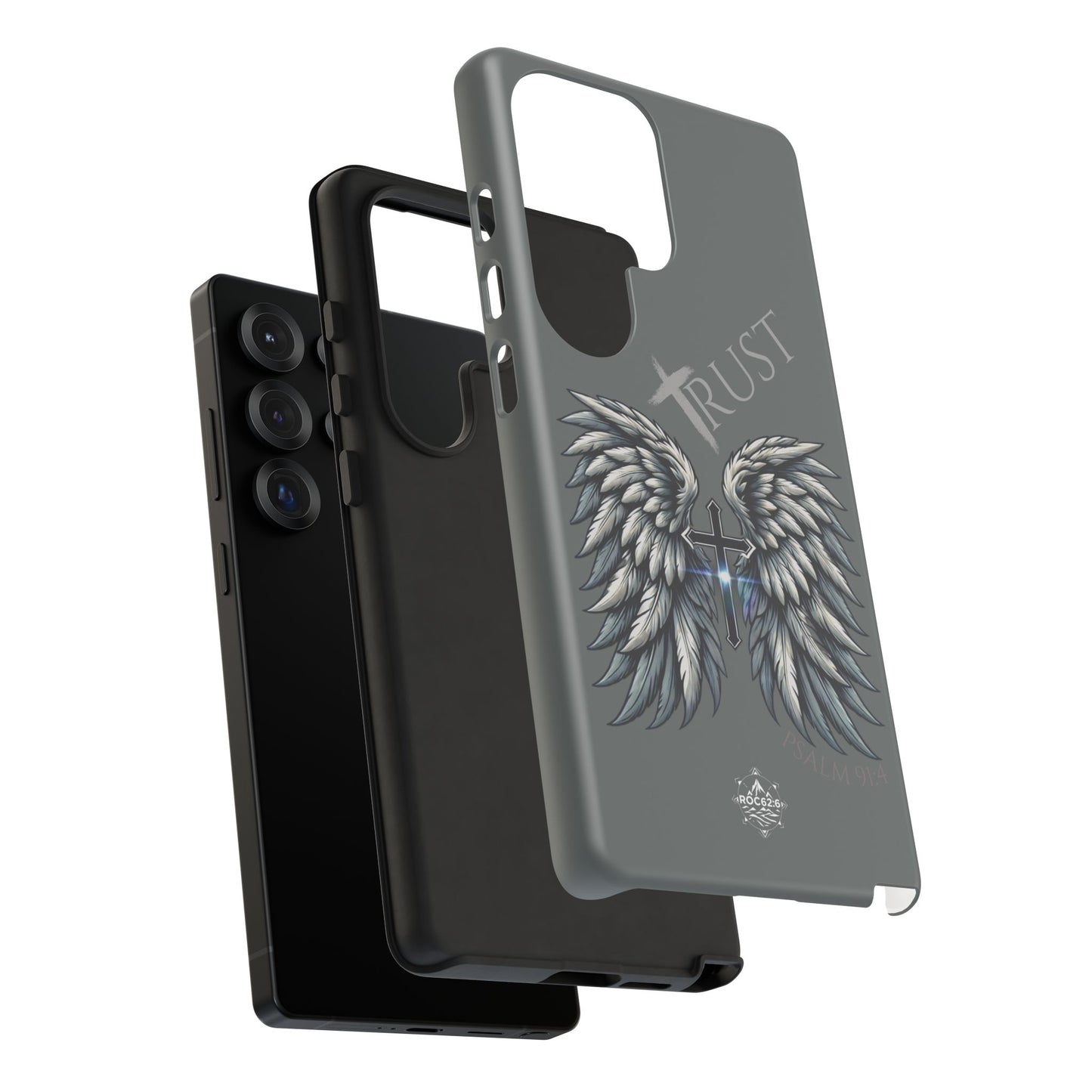 Wings Series Dark Grey Phone Case - Trust, Psalm 91:4 Design, Inspirational Gift, Christian Accessories, Spiritual Protection, Encouragement