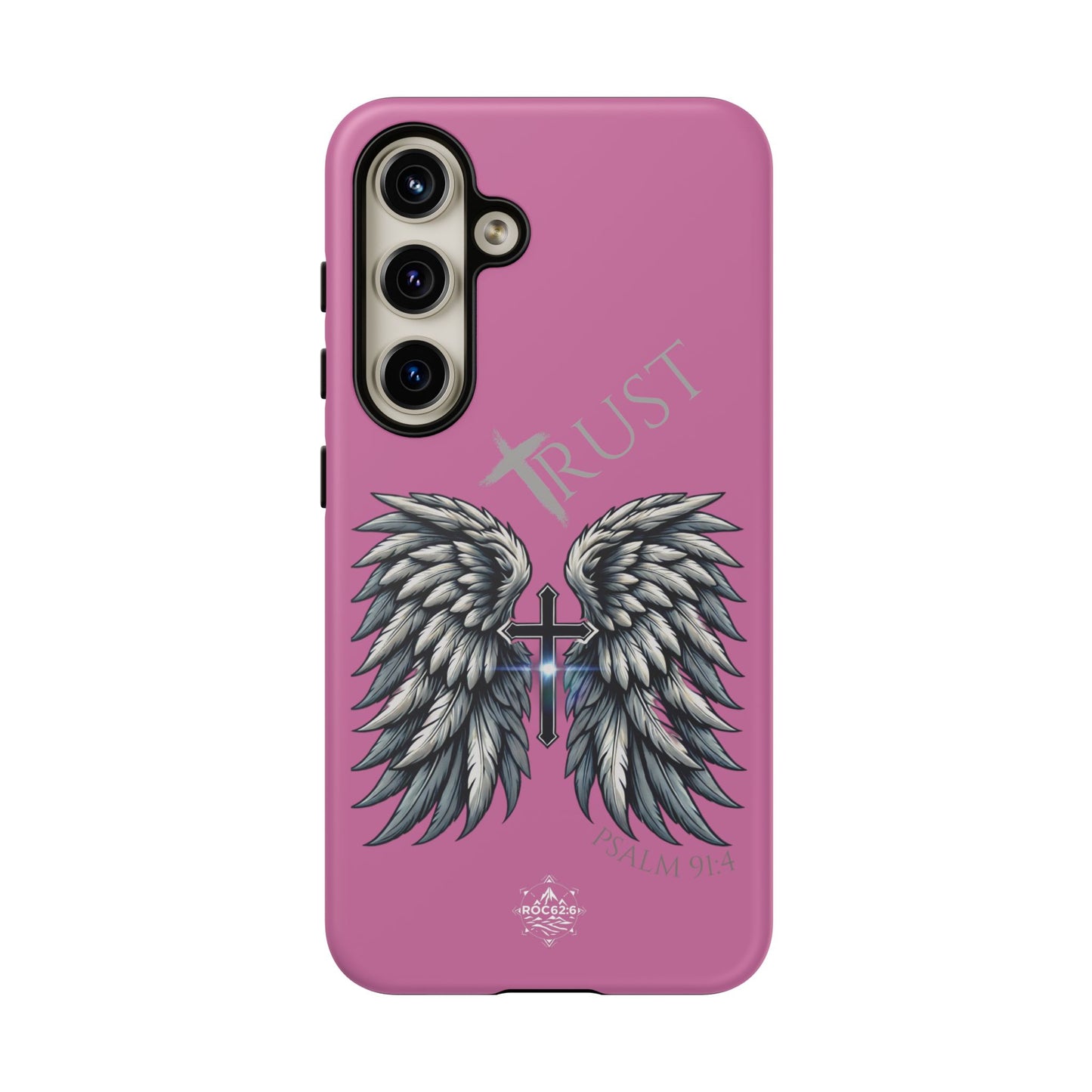Wings Series Pink Phone Case - Trust, Psalm 91:4 Design, Inspirational Gift, Christian Accessories, Spiritual Protection, Encouragement