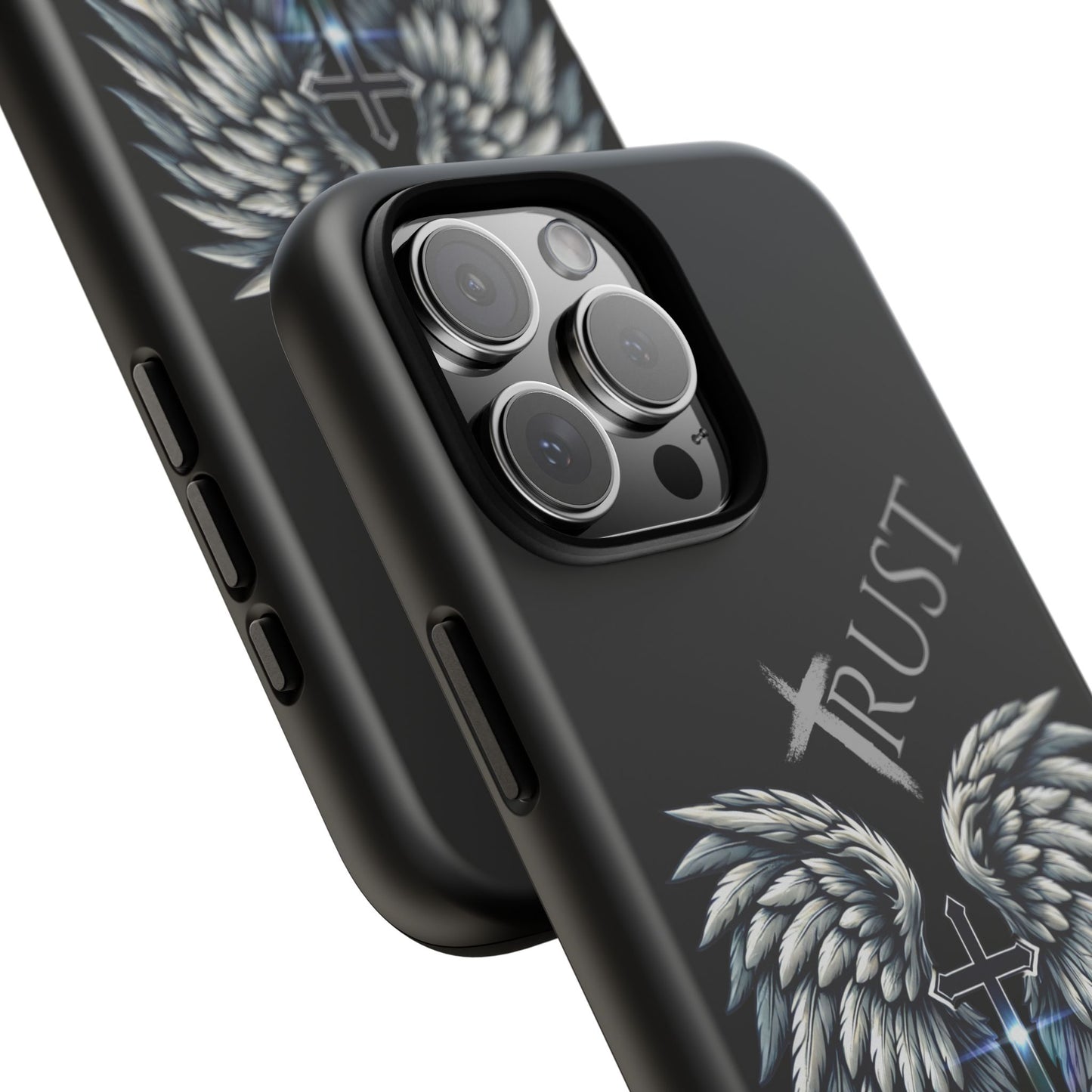 Wings Series Black Phone Case - Trust, Psalm 91:4 Design, Inspirational Gift, Christian Accessories, Spiritual Protection, Encouragement