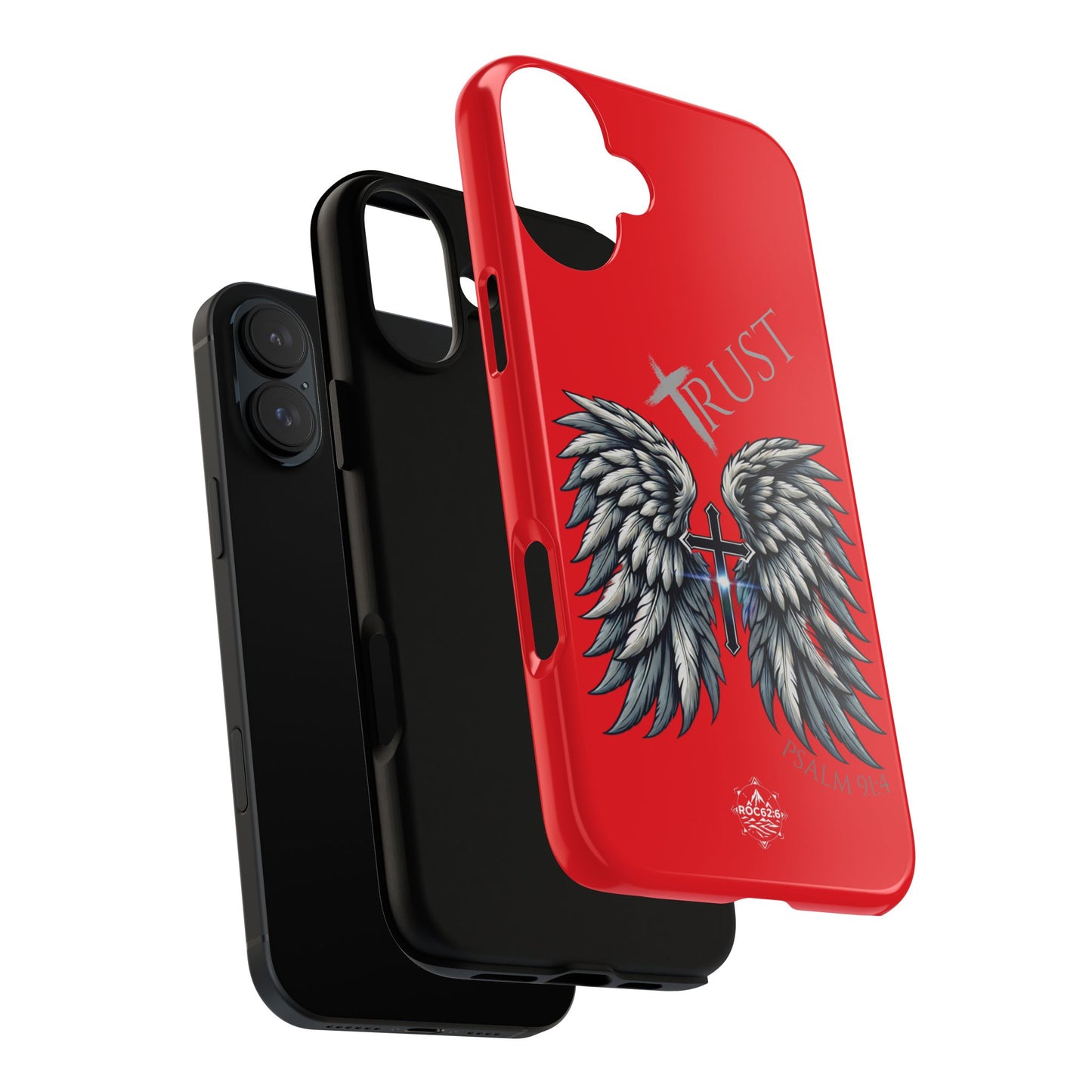 Wings Series Red Phone Case - Trust, Psalm 91:4 Design, Inspirational Gift, Christian Accessories, Spiritual Protection, Encouragement
