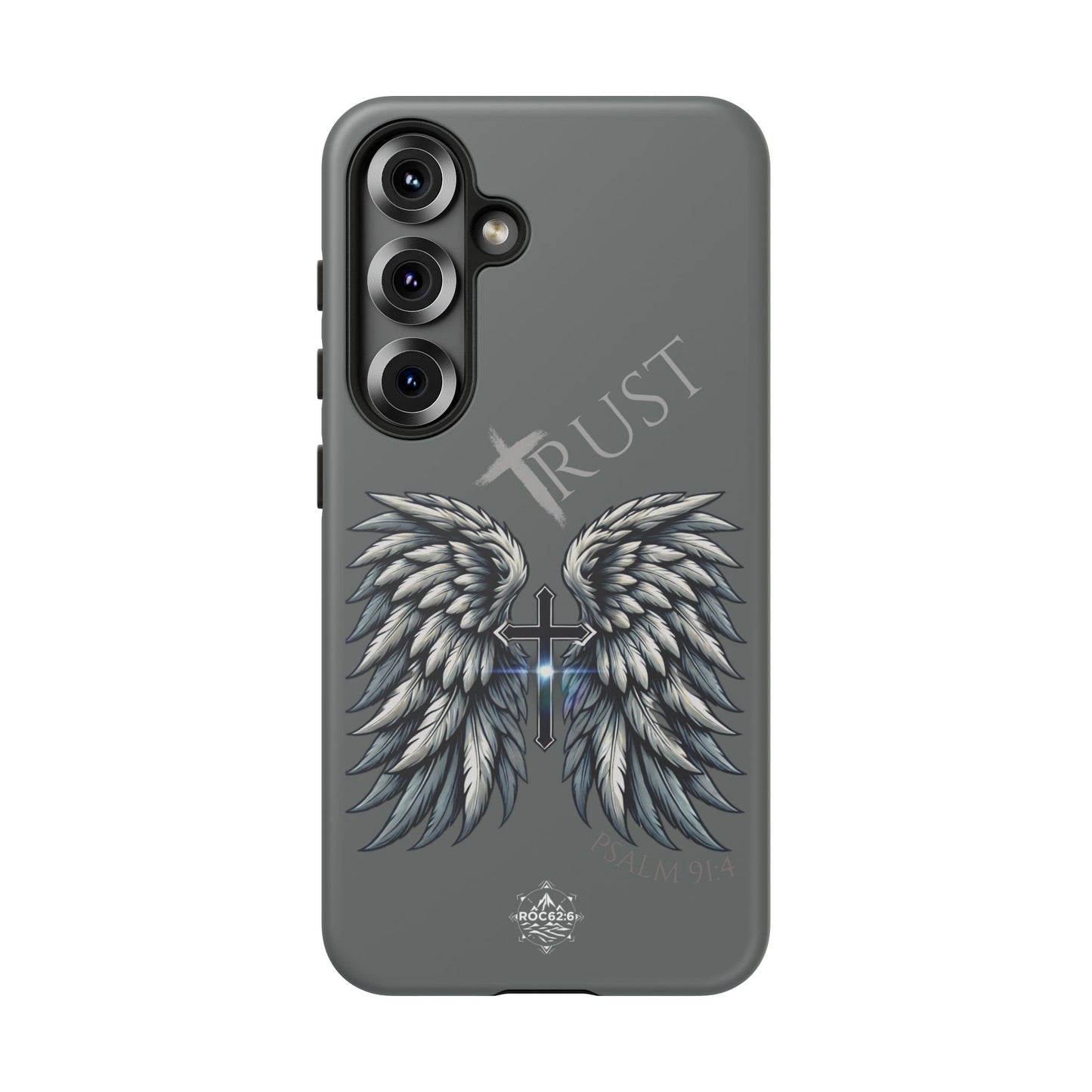Wings Series Dark Grey Phone Case - Trust, Psalm 91:4 Design, Inspirational Gift, Christian Accessories, Spiritual Protection, Encouragement