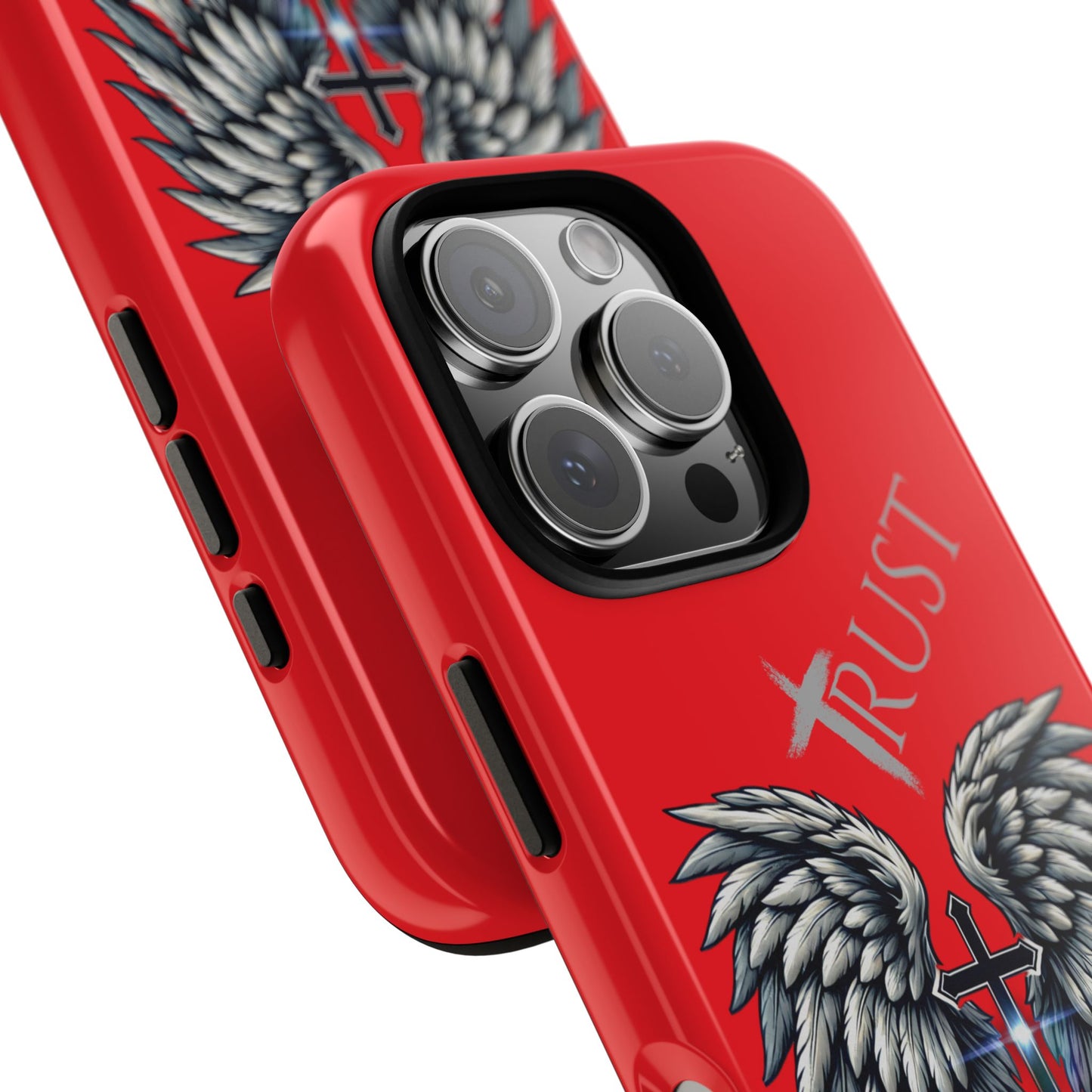 Wings Series Red Phone Case - Trust, Psalm 91:4 Design, Inspirational Gift, Christian Accessories, Spiritual Protection, Encouragement