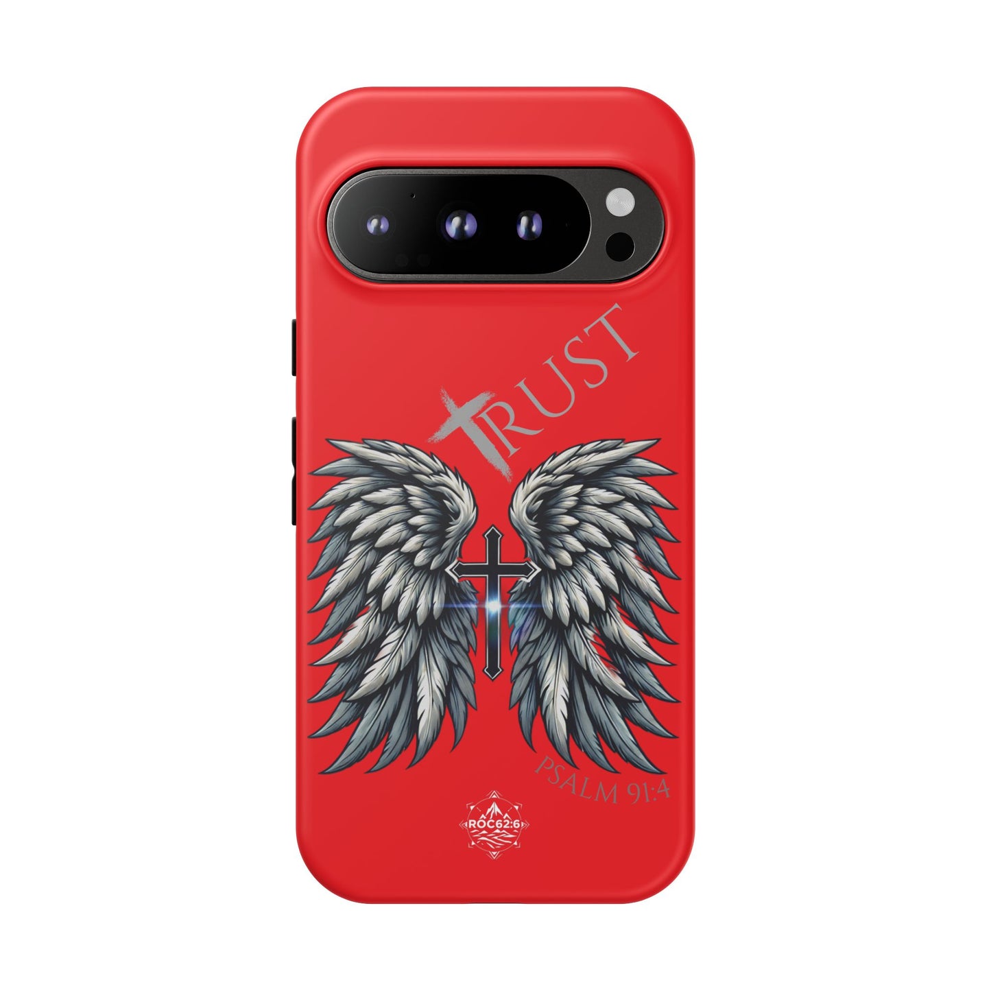 Wings Series Red Phone Case - Trust, Psalm 91:4 Design, Inspirational Gift, Christian Accessories, Spiritual Protection, Encouragement