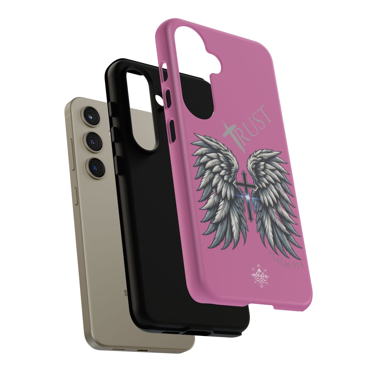 Wings Series Pink Phone Case - Trust, Psalm 91:4 Design, Inspirational Gift, Christian Accessories, Spiritual Protection, Encouragement