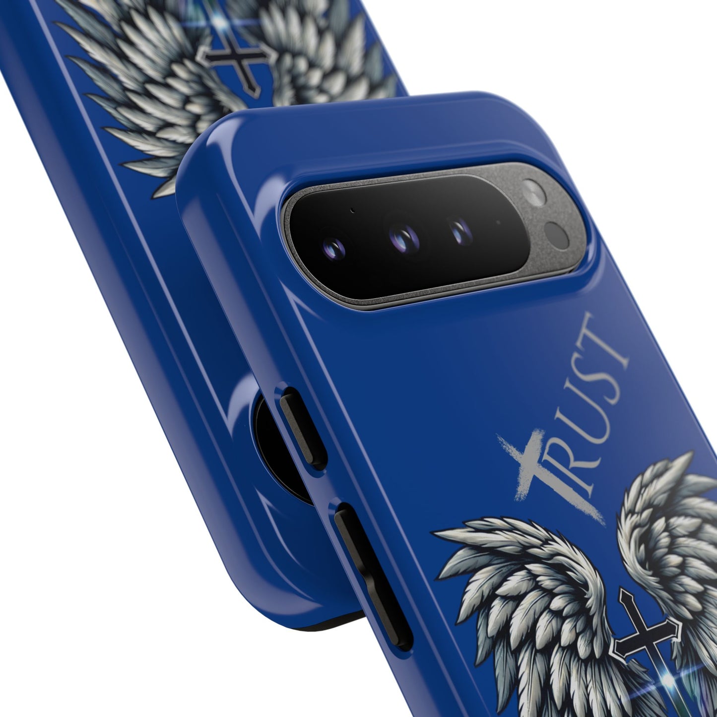 Wings Series Blue Phone Case - Trust, Psalm 91:4 Design, Inspirational Gift, Christian Accessories, Spiritual Protection, Encouragement