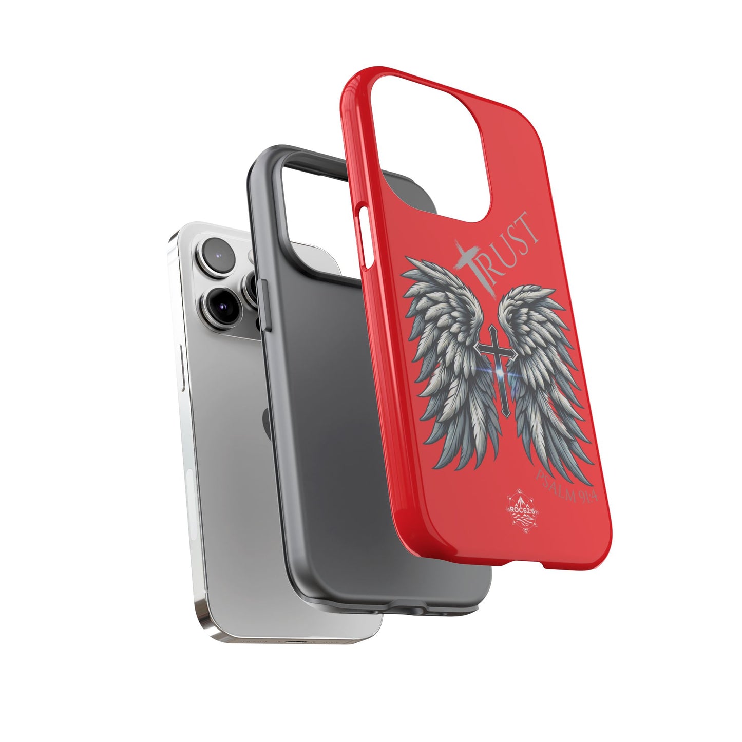 Wings Series Red Phone Case - Trust, Psalm 91:4 Design, Inspirational Gift, Christian Accessories, Spiritual Protection, Encouragement