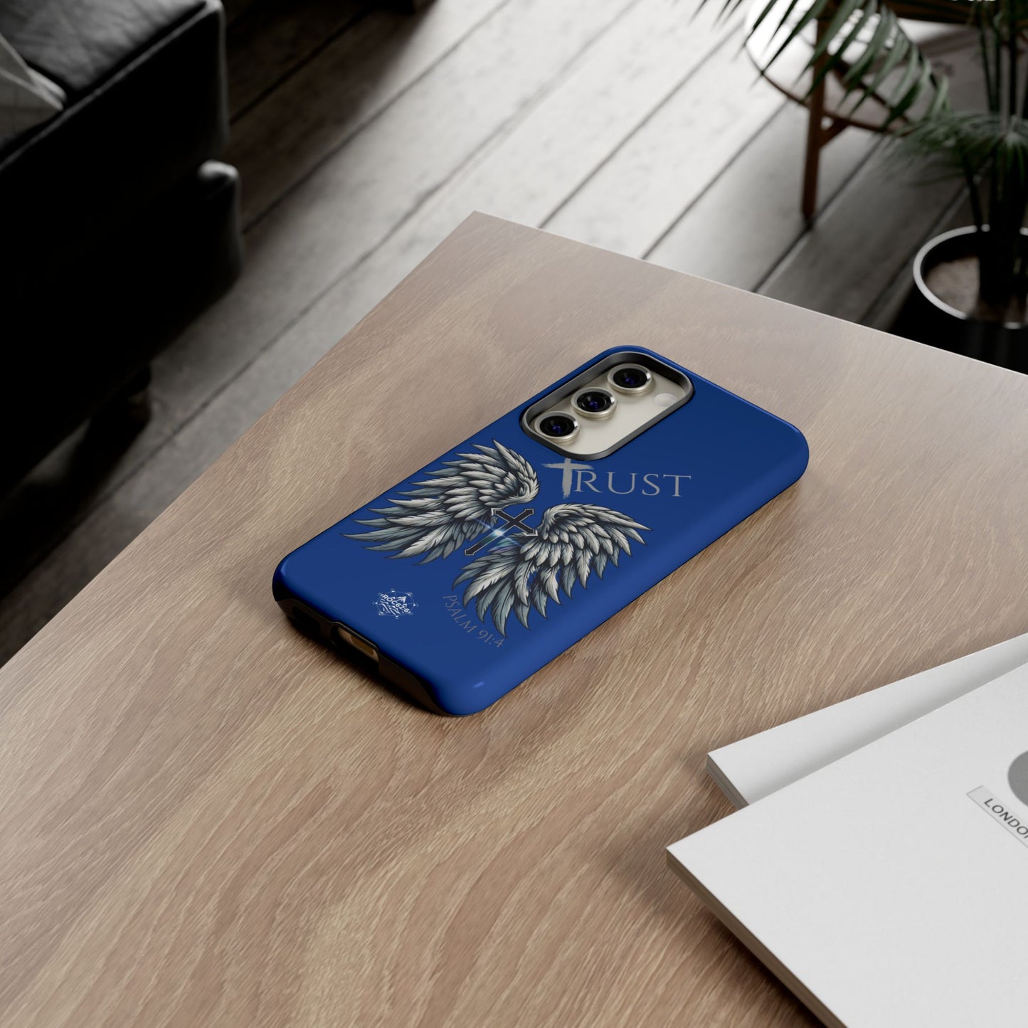 Wings Series Blue Phone Case - Trust, Psalm 91:4 Design, Inspirational Gift, Christian Accessories, Spiritual Protection, Encouragement