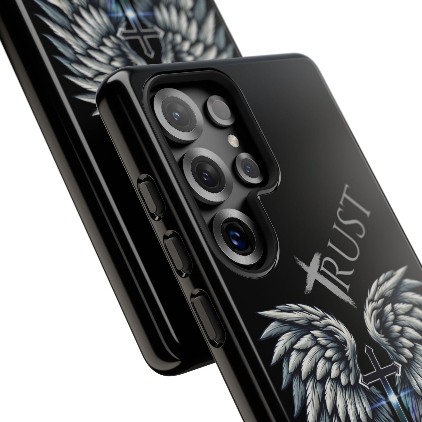 Wings Series Black Phone Case - Trust, Psalm 91:4 Design, Inspirational Gift, Christian Accessories, Spiritual Protection, Encouragement
