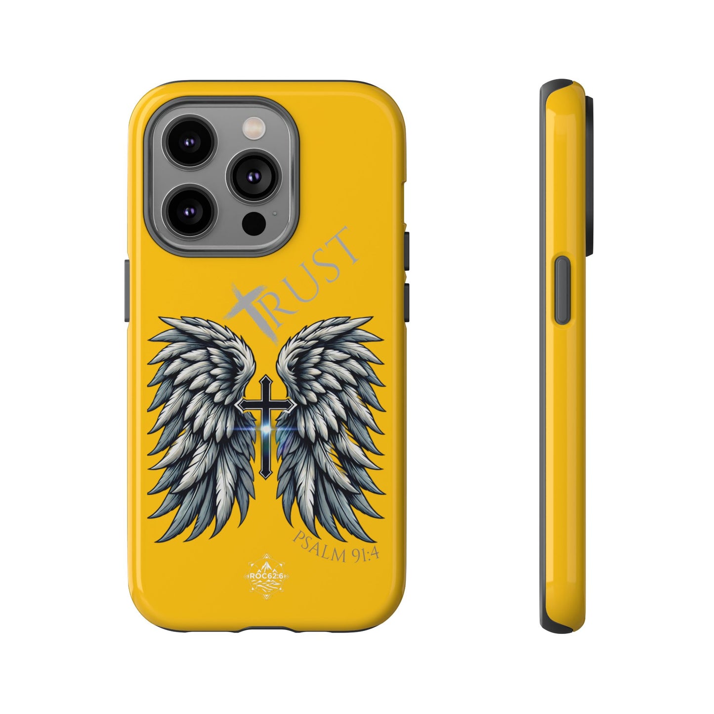 Wings Series Gold Phone Case - Trust, Psalm 91:4 Design, Inspirational Gift, Christian Accessories, Spiritual Protection, Encouragement