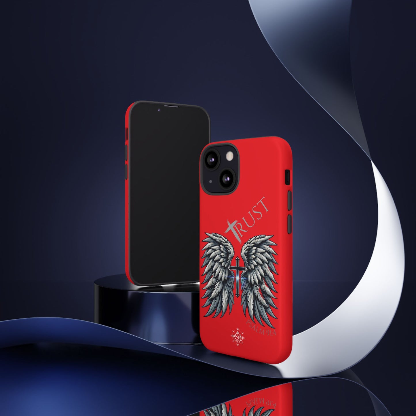 Wings Series Red Phone Case - Trust, Psalm 91:4 Design, Inspirational Gift, Christian Accessories, Spiritual Protection, Encouragement