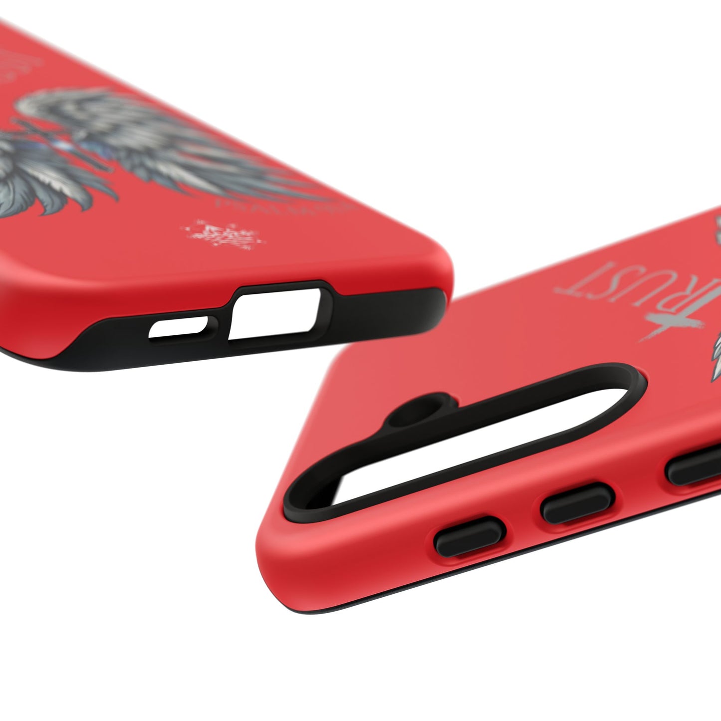 Wings Series Red Phone Case - Trust, Psalm 91:4 Design, Inspirational Gift, Christian Accessories, Spiritual Protection, Encouragement