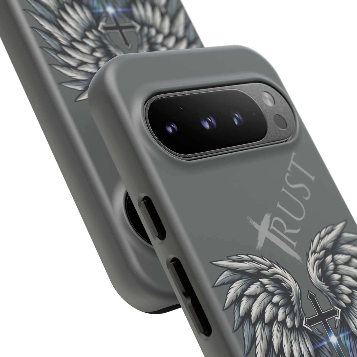 Wings Series Dark Grey Phone Case - Trust, Psalm 91:4 Design, Inspirational Gift, Christian Accessories, Spiritual Protection, Encouragement