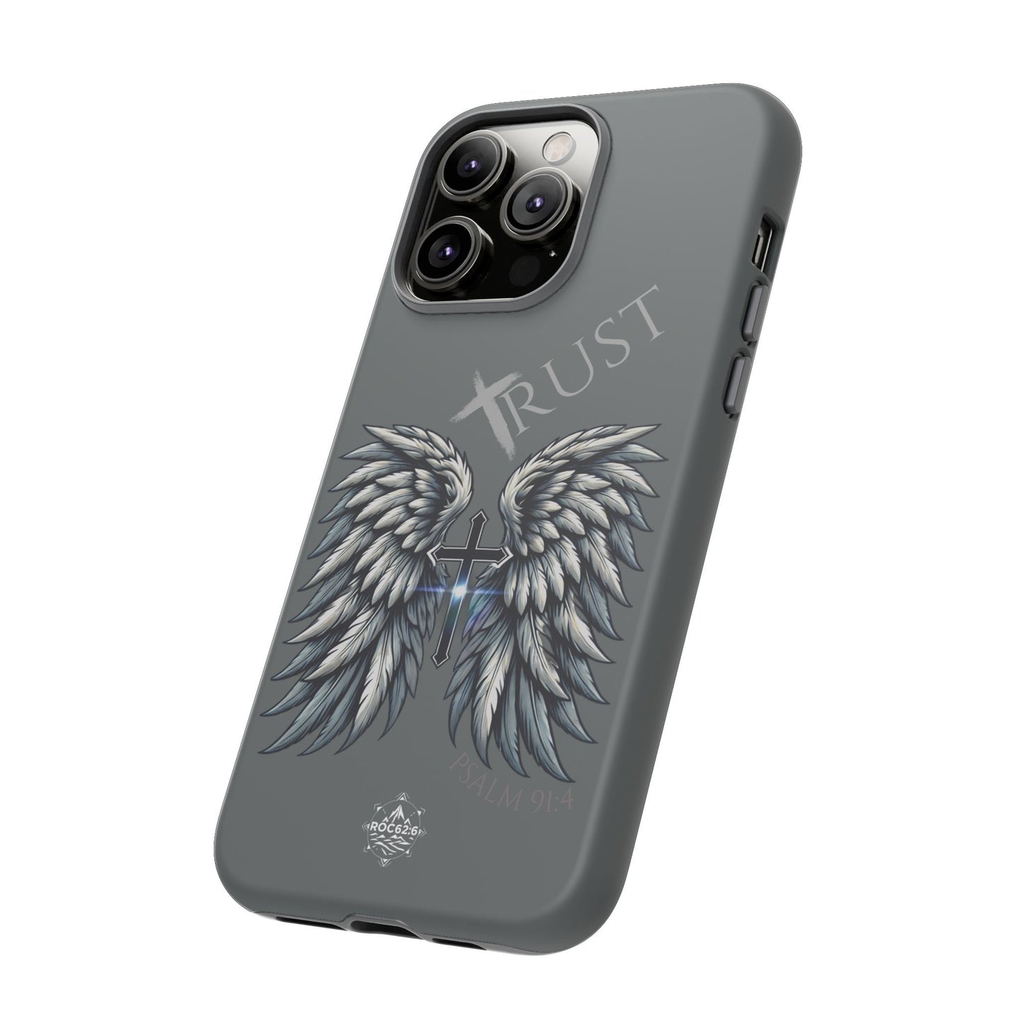 Wings Series Dark Grey Phone Case - Trust, Psalm 91:4 Design, Inspirational Gift, Christian Accessories, Spiritual Protection, Encouragement