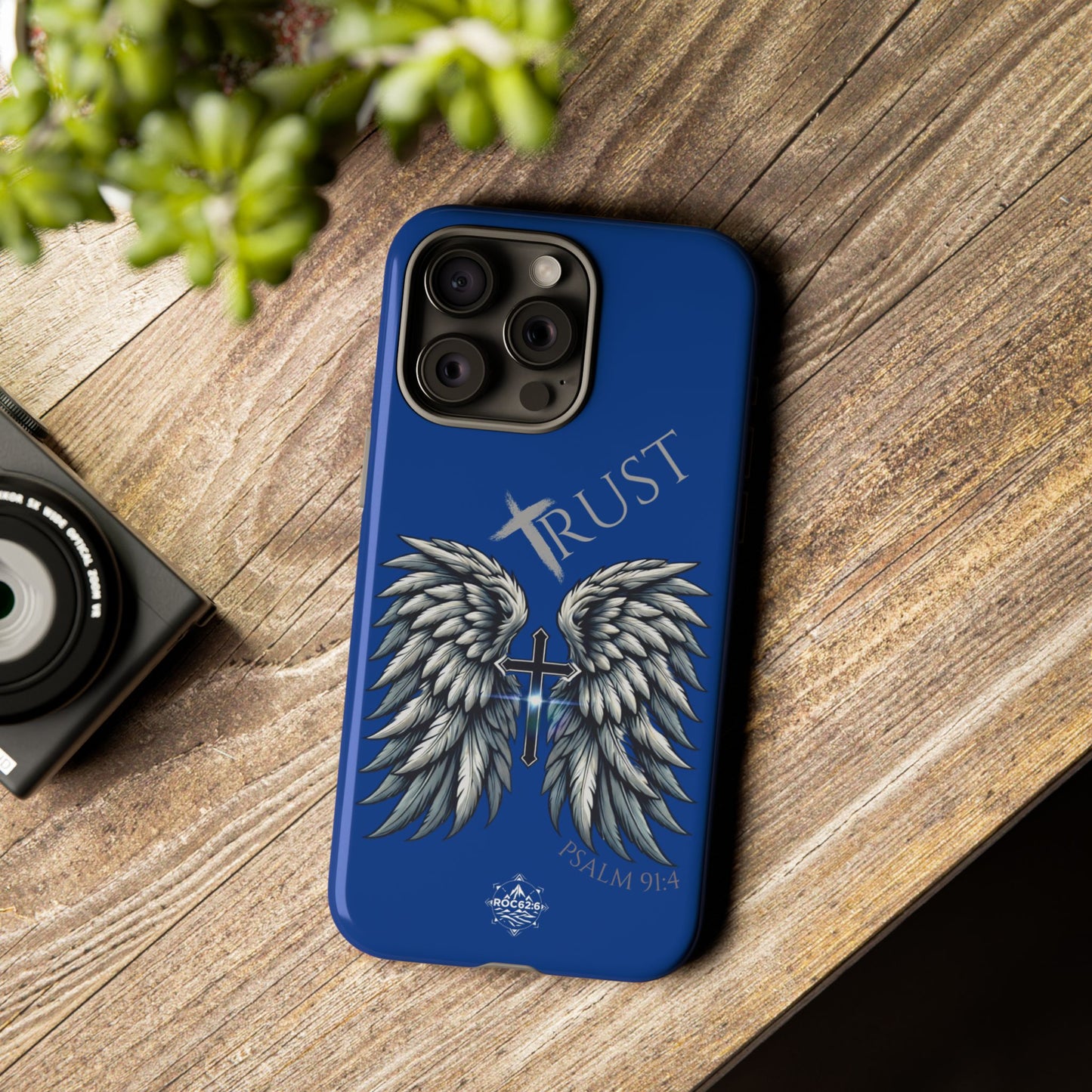 Wings Series Blue Phone Case - Trust, Psalm 91:4 Design, Inspirational Gift, Christian Accessories, Spiritual Protection, Encouragement