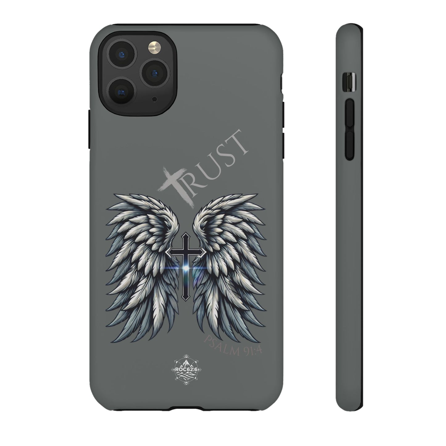 Wings Series Dark Grey Phone Case - Trust, Psalm 91:4 Design, Inspirational Gift, Christian Accessories, Spiritual Protection, Encouragement