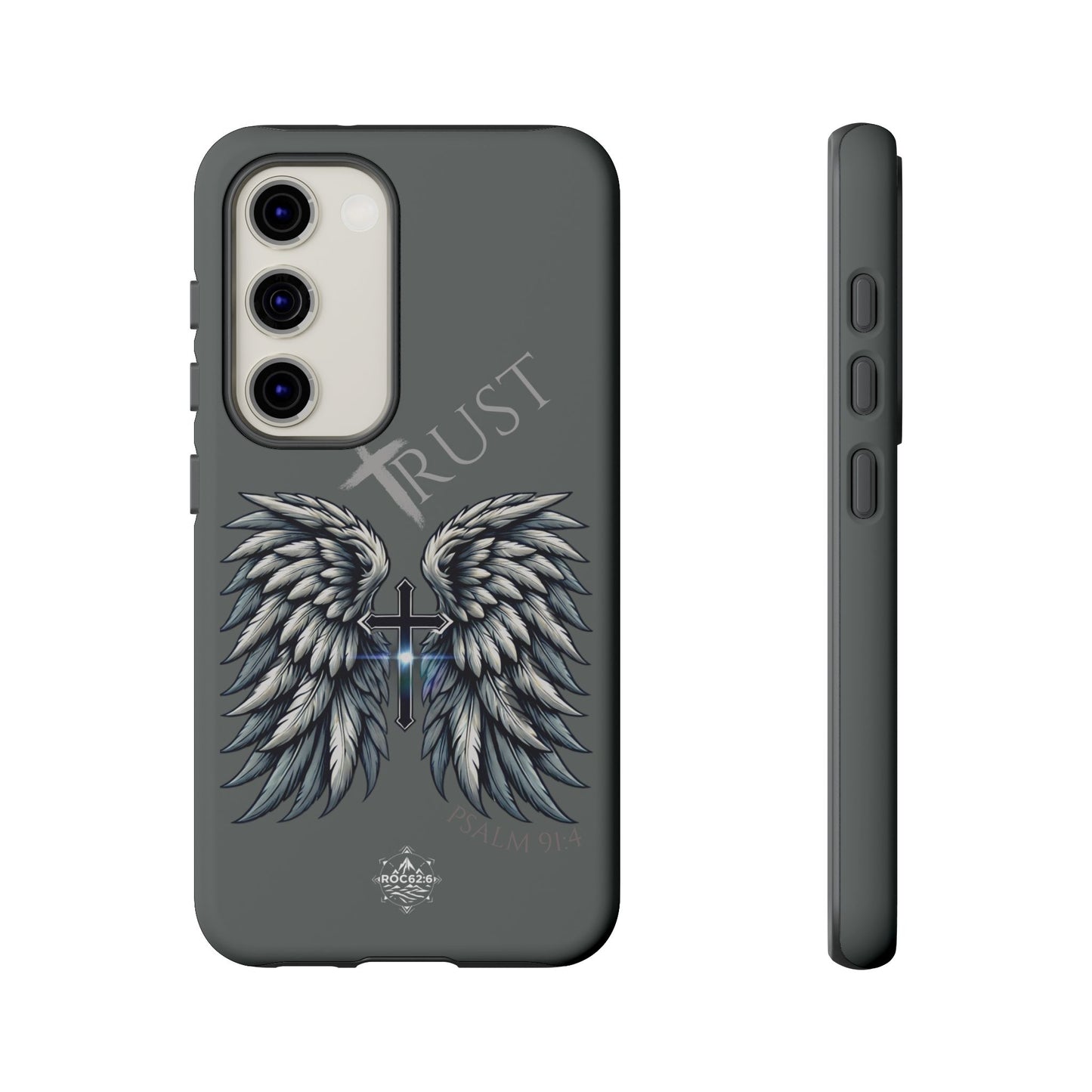 Wings Series Dark Grey Phone Case - Trust, Psalm 91:4 Design, Inspirational Gift, Christian Accessories, Spiritual Protection, Encouragement