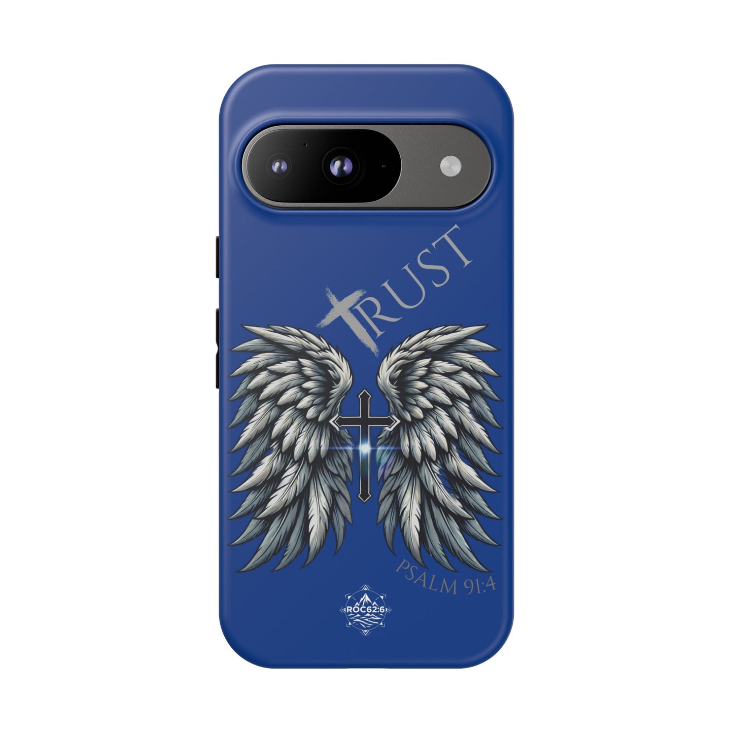 Wings Series Blue Phone Case - Trust, Psalm 91:4 Design, Inspirational Gift, Christian Accessories, Spiritual Protection, Encouragement
