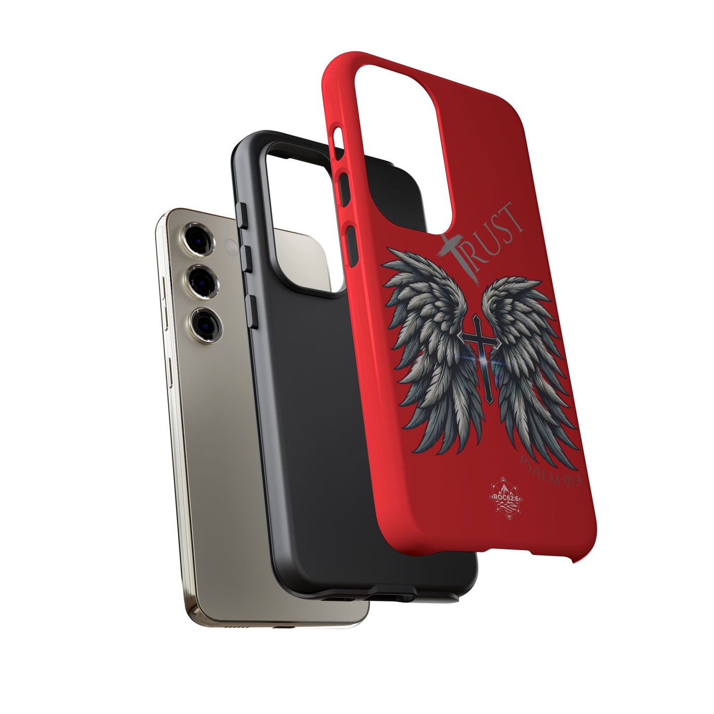 Wings Series Red Phone Case - Trust, Psalm 91:4 Design, Inspirational Gift, Christian Accessories, Spiritual Protection, Encouragement