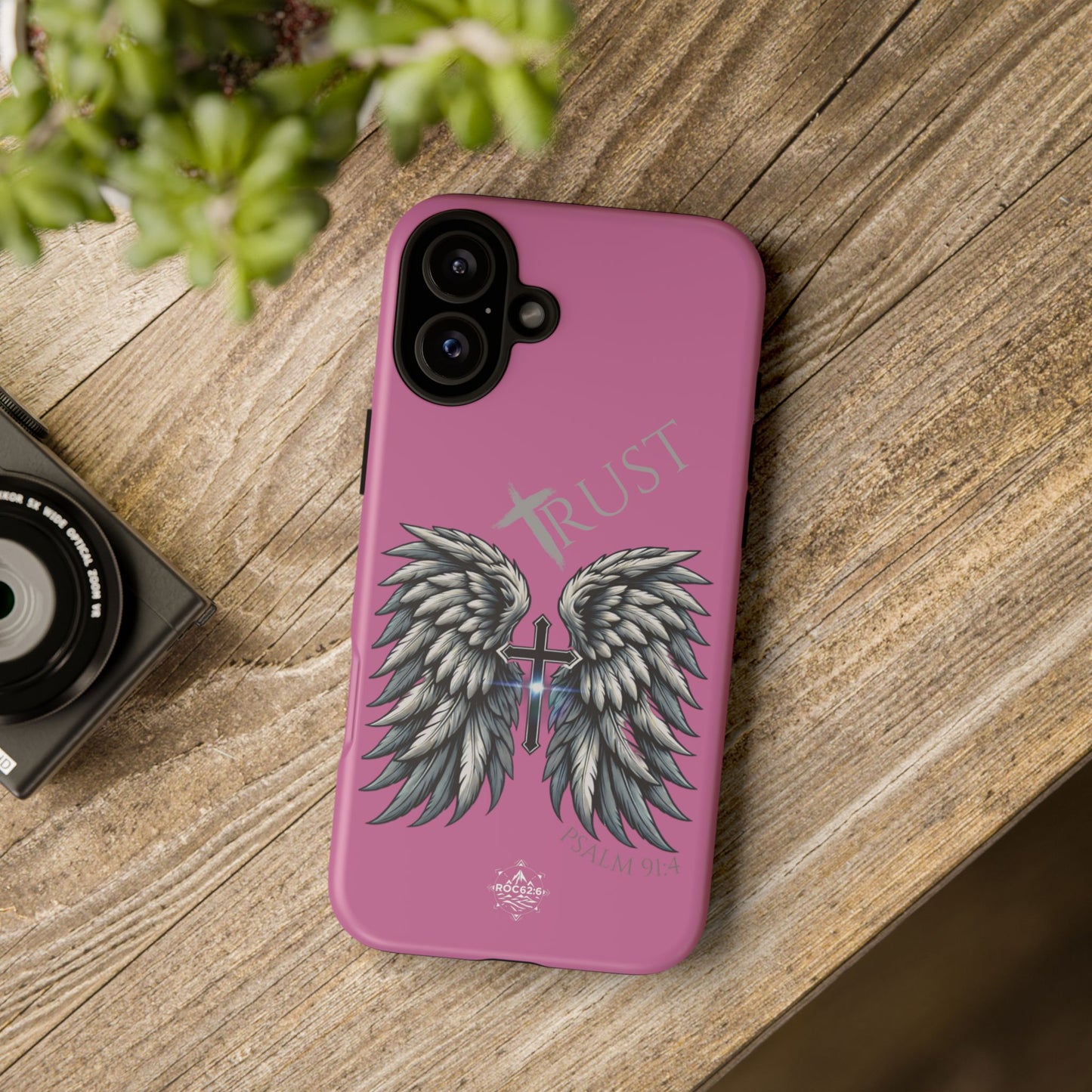 Wings Series Pink Phone Case - Trust, Psalm 91:4 Design, Inspirational Gift, Christian Accessories, Spiritual Protection, Encouragement