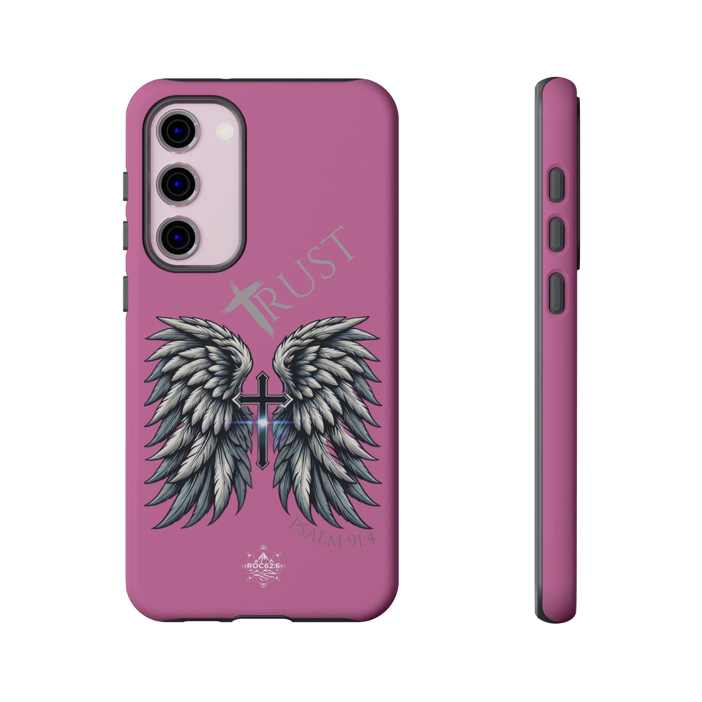 Wings Series Pink Phone Case - Trust, Psalm 91:4 Design, Inspirational Gift, Christian Accessories, Spiritual Protection, Encouragement