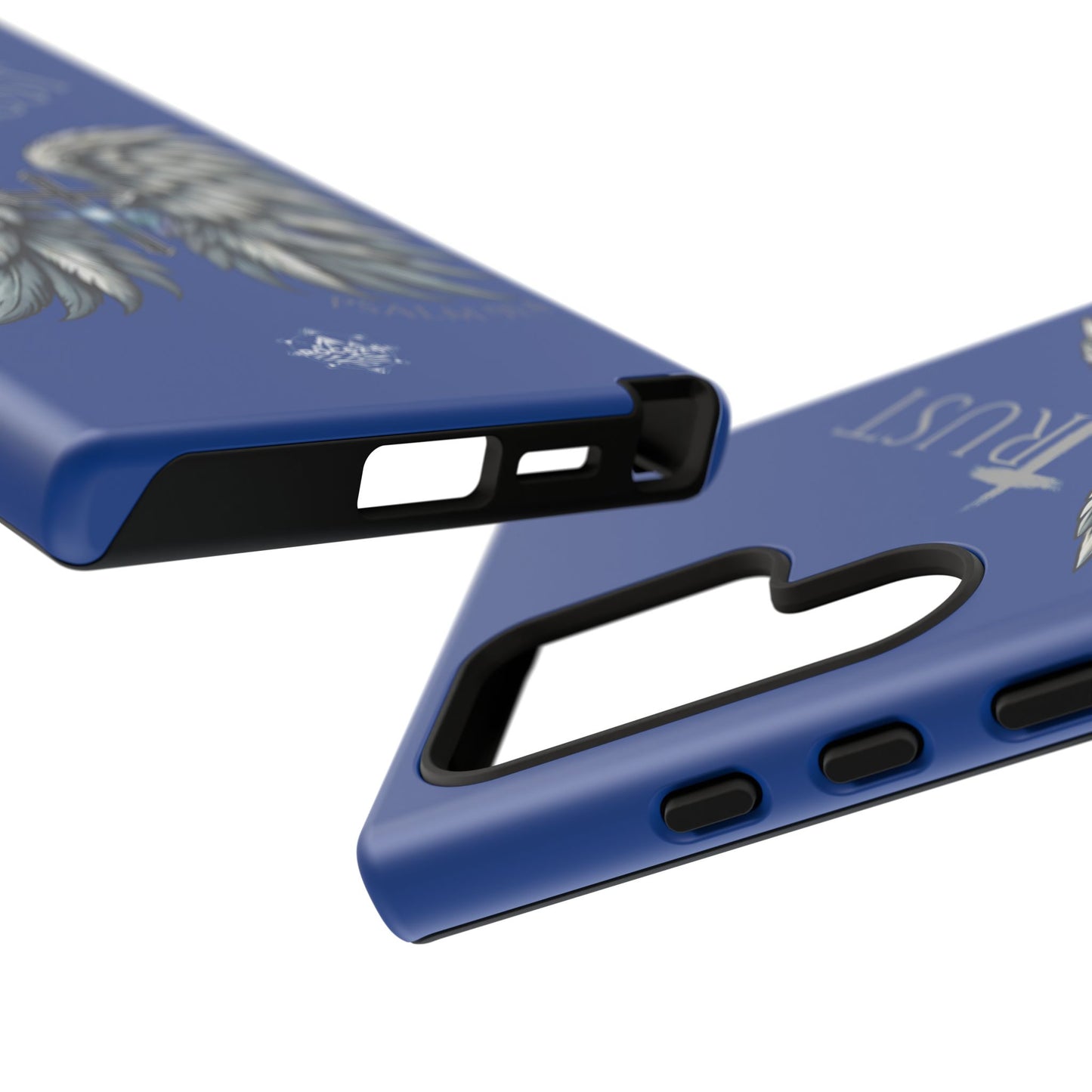 Wings Series Blue Phone Case - Trust, Psalm 91:4 Design, Inspirational Gift, Christian Accessories, Spiritual Protection, Encouragement