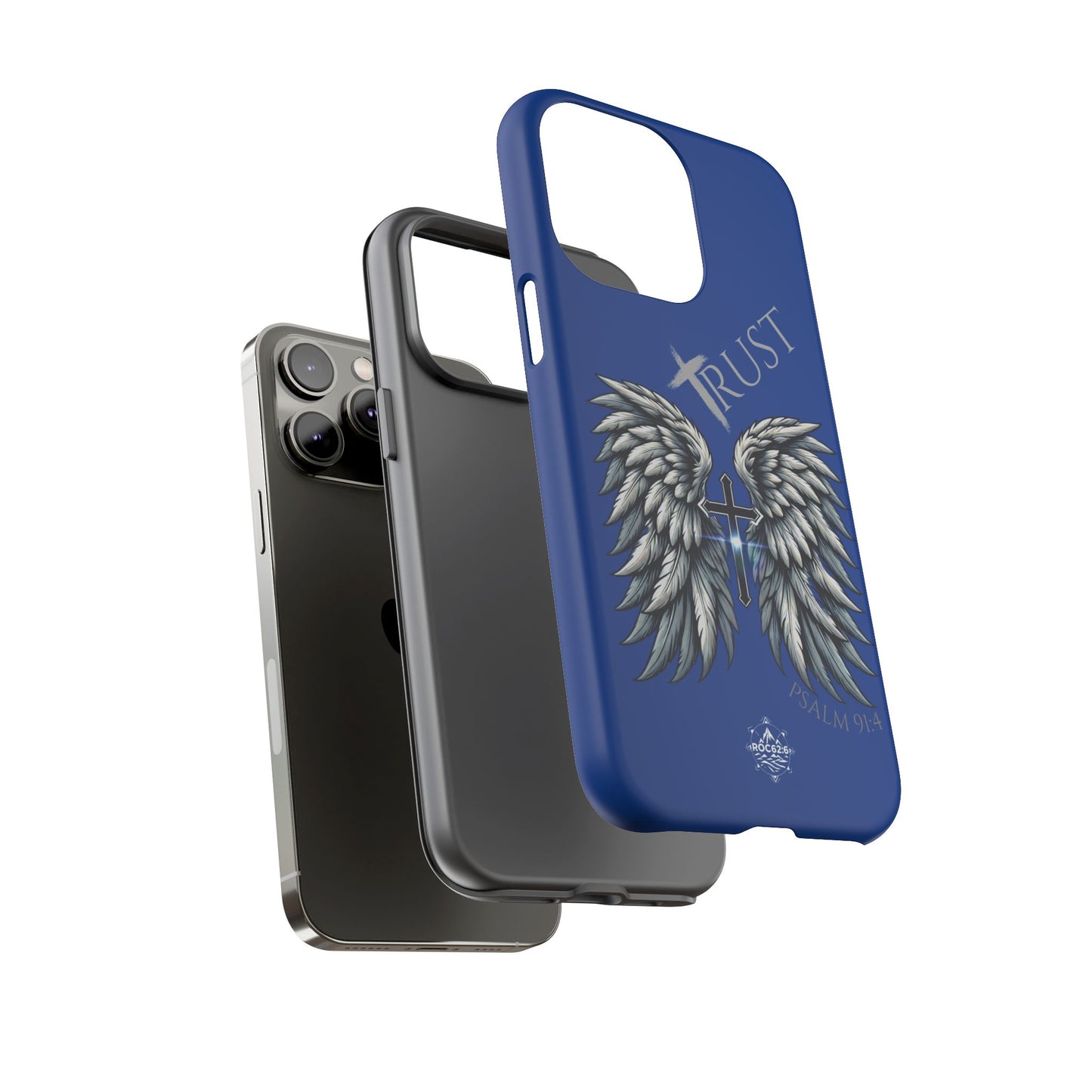 Wings Series Blue Phone Case - Trust, Psalm 91:4 Design, Inspirational Gift, Christian Accessories, Spiritual Protection, Encouragement