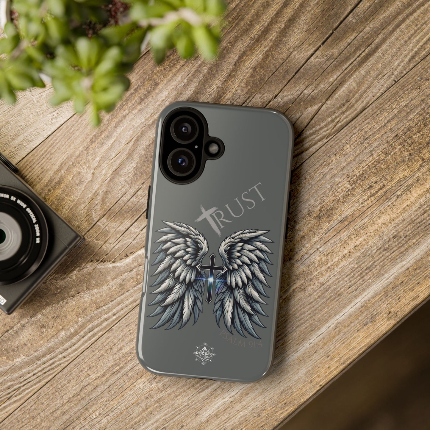 Wings Series Dark Grey Phone Case - Trust, Psalm 91:4 Design, Inspirational Gift, Christian Accessories, Spiritual Protection, Encouragement