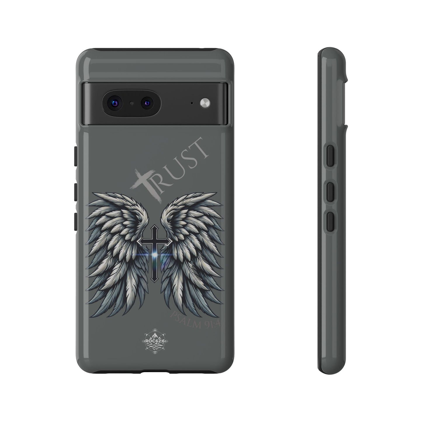 Wings Series Dark Grey Phone Case - Trust, Psalm 91:4 Design, Inspirational Gift, Christian Accessories, Spiritual Protection, Encouragement