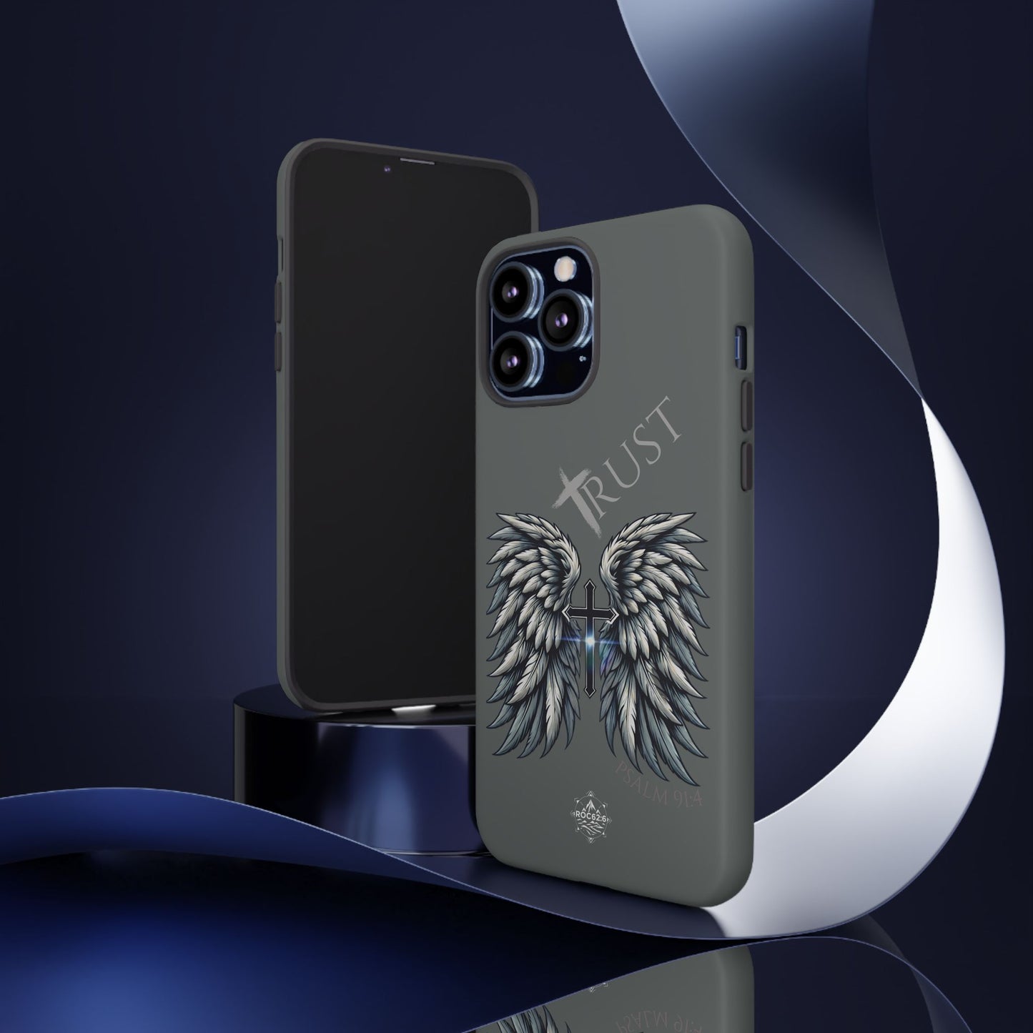 Wings Series Dark Grey Phone Case - Trust, Psalm 91:4 Design, Inspirational Gift, Christian Accessories, Spiritual Protection, Encouragement
