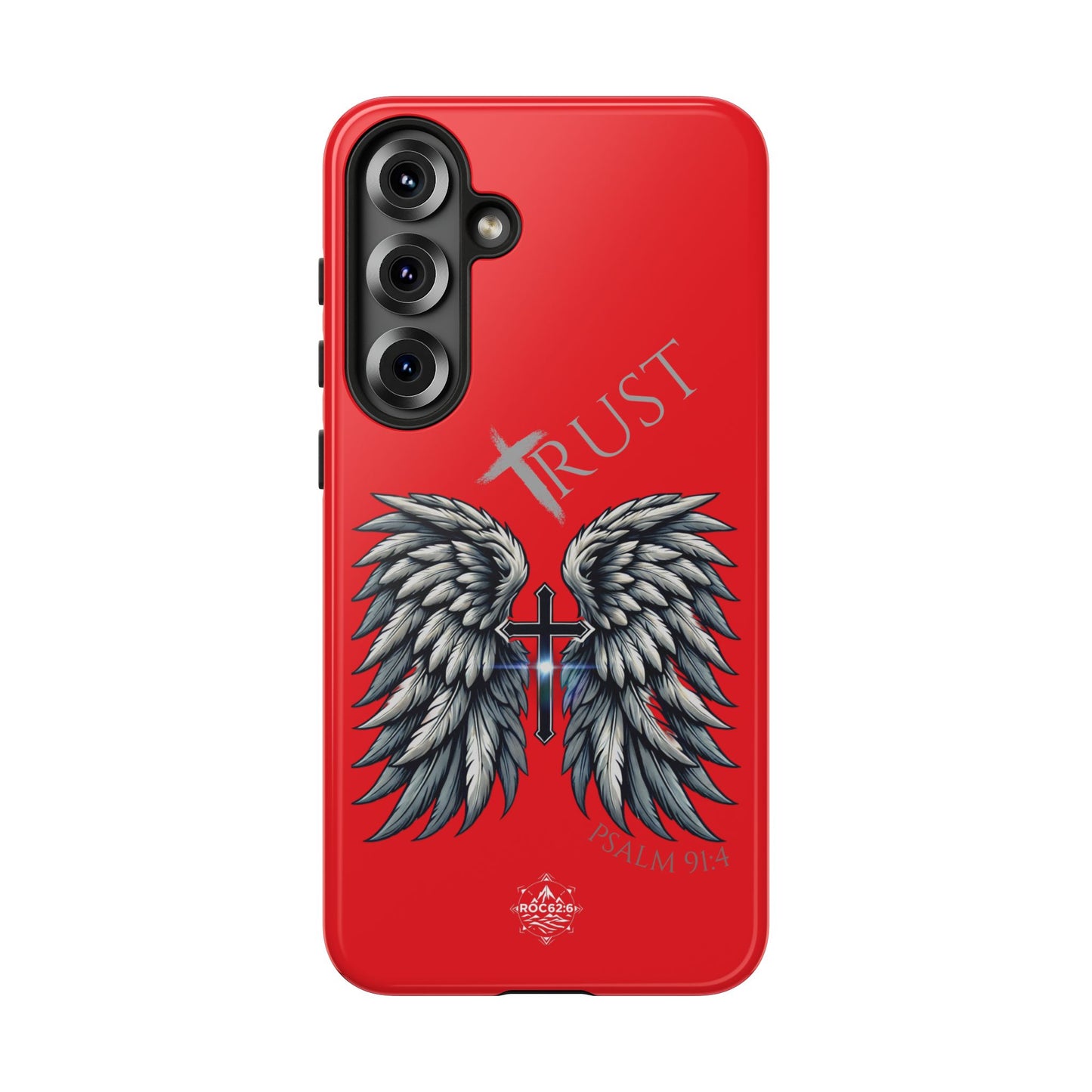 Wings Series Red Phone Case - Trust, Psalm 91:4 Design, Inspirational Gift, Christian Accessories, Spiritual Protection, Encouragement