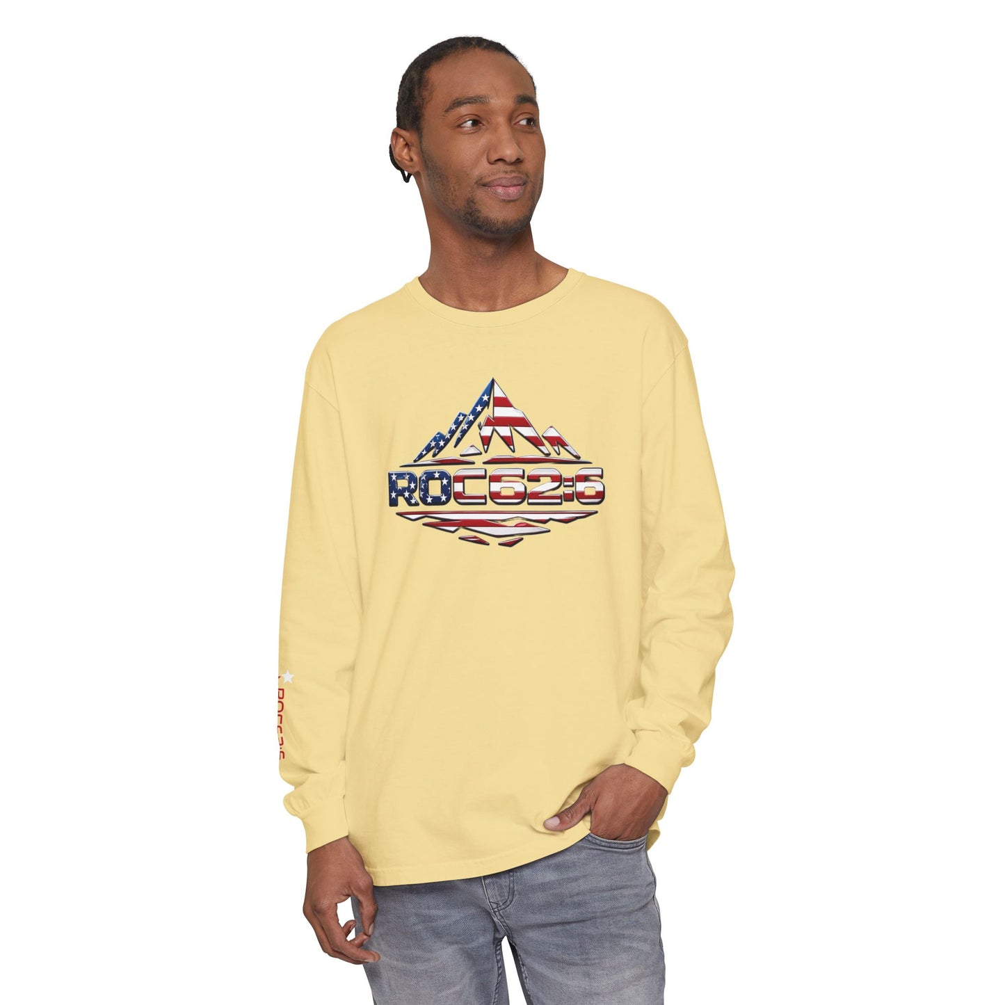 American Flag Mountain ROC626 Long Sleeve Shirt | Patriotic Outdoor Tee