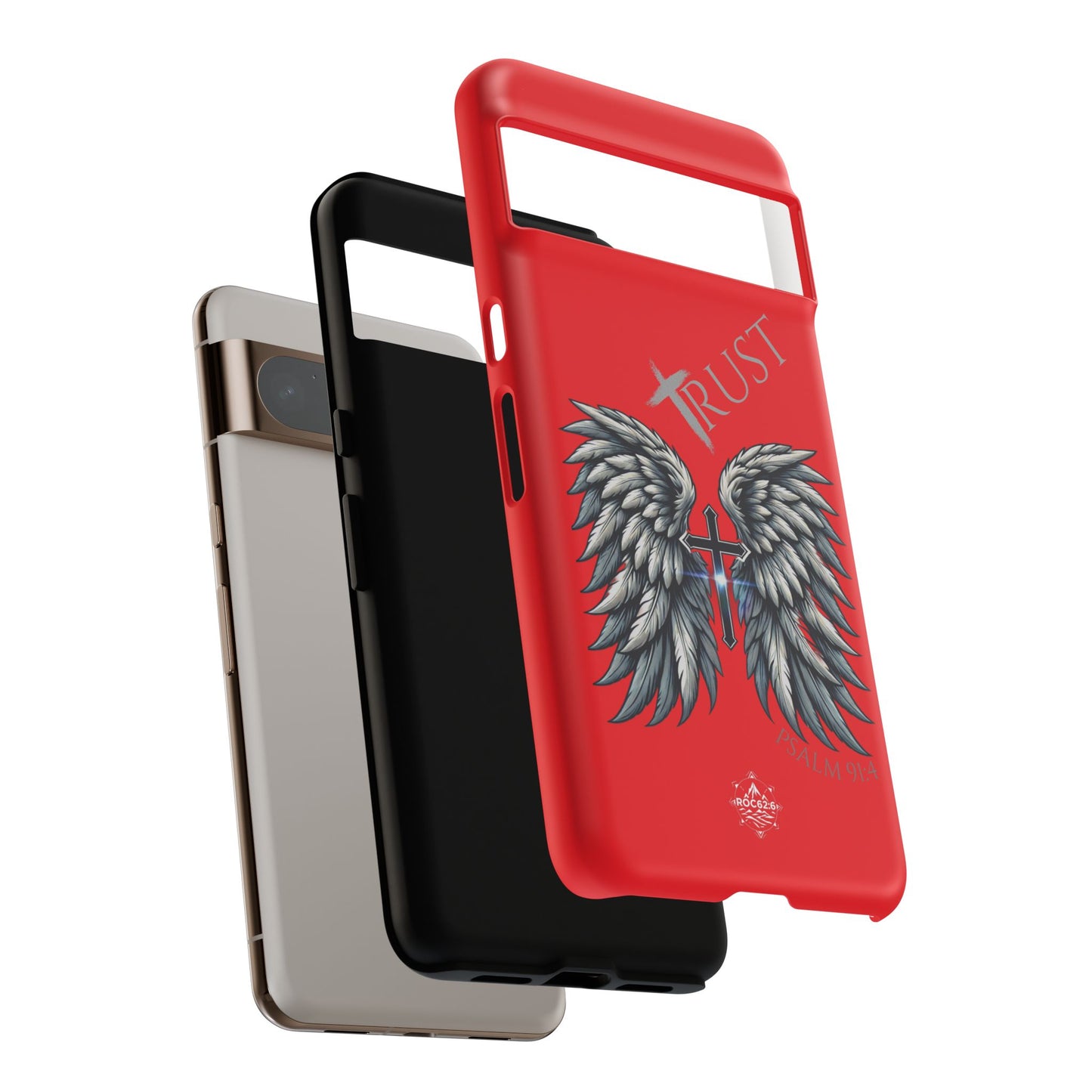 Wings Series Red Phone Case - Trust, Psalm 91:4 Design, Inspirational Gift, Christian Accessories, Spiritual Protection, Encouragement