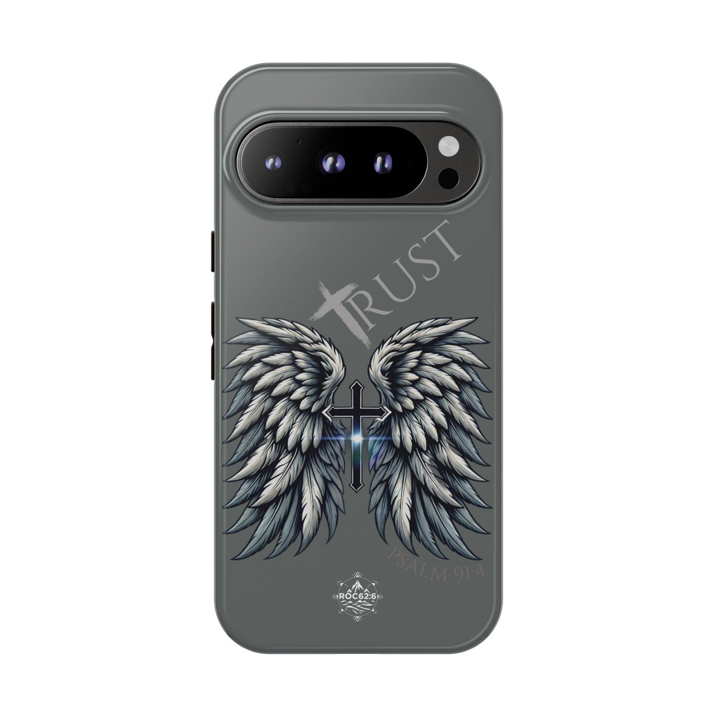 Wings Series Dark Grey Phone Case - Trust, Psalm 91:4 Design, Inspirational Gift, Christian Accessories, Spiritual Protection, Encouragement