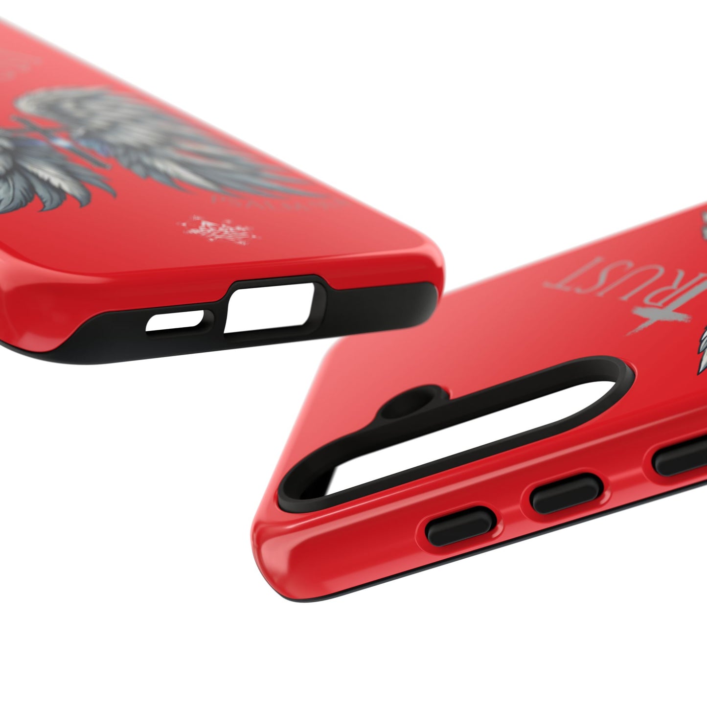 Wings Series Red Phone Case - Trust, Psalm 91:4 Design, Inspirational Gift, Christian Accessories, Spiritual Protection, Encouragement