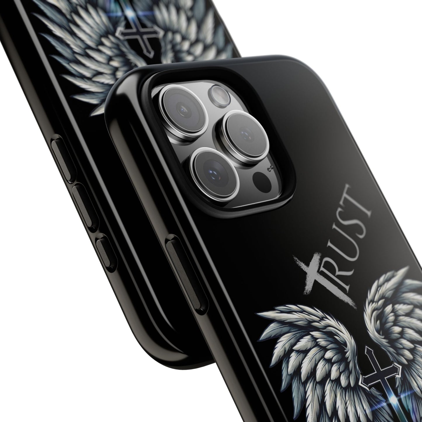 Wings Series Black Phone Case - Trust, Psalm 91:4 Design, Inspirational Gift, Christian Accessories, Spiritual Protection, Encouragement