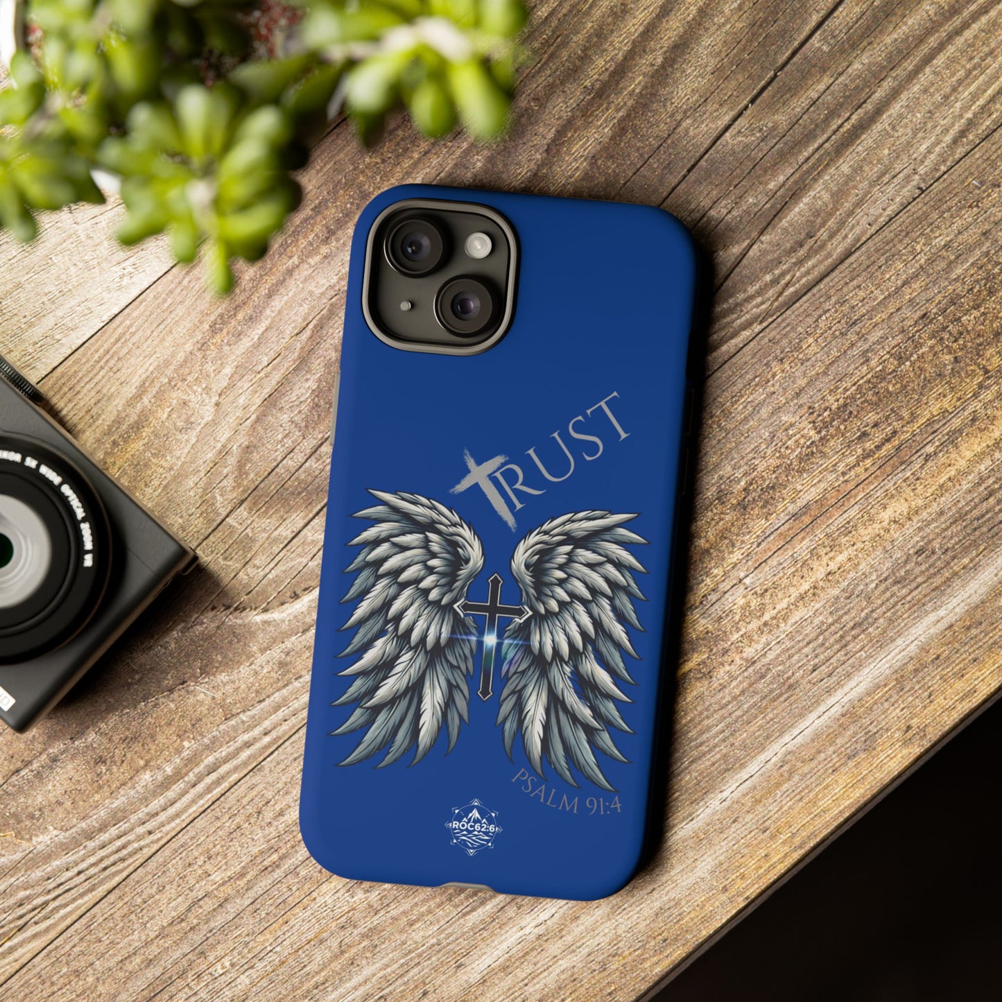 Wings Series Blue Phone Case - Trust, Psalm 91:4 Design, Inspirational Gift, Christian Accessories, Spiritual Protection, Encouragement