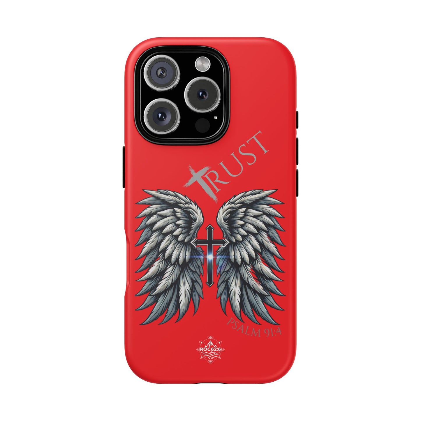 Wings Series Red Phone Case - Trust, Psalm 91:4 Design, Inspirational Gift, Christian Accessories, Spiritual Protection, Encouragement