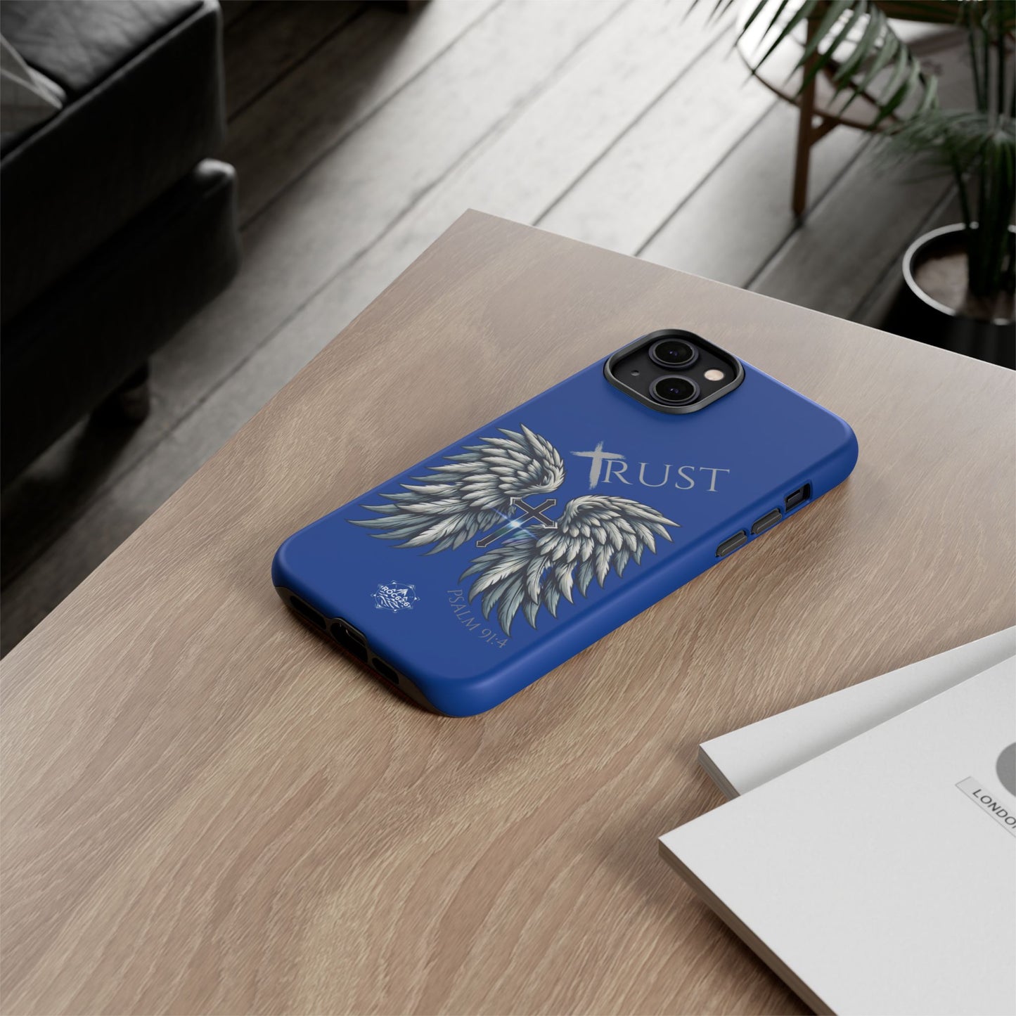 Wings Series Blue Phone Case - Trust, Psalm 91:4 Design, Inspirational Gift, Christian Accessories, Spiritual Protection, Encouragement