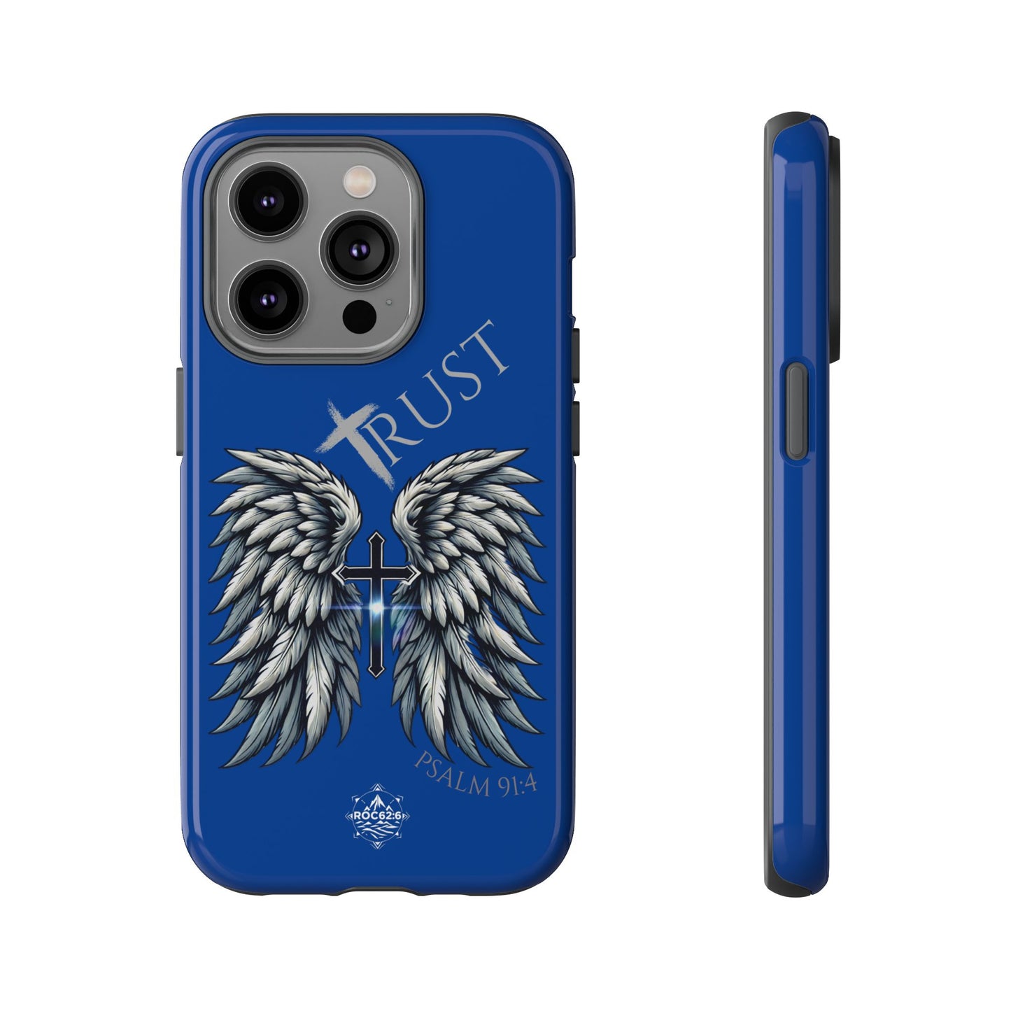 Wings Series Blue Phone Case - Trust, Psalm 91:4 Design, Inspirational Gift, Christian Accessories, Spiritual Protection, Encouragement