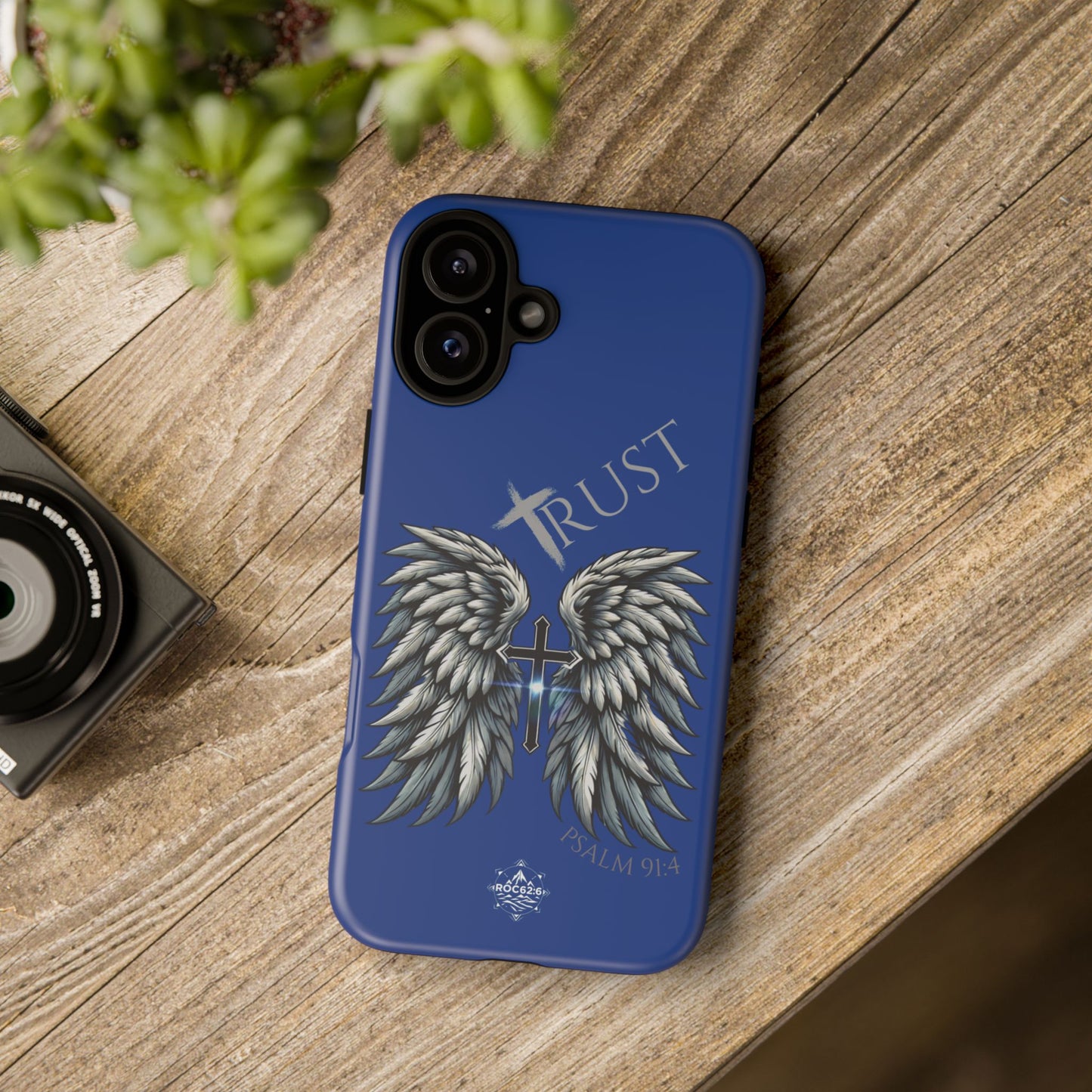 Wings Series Blue Phone Case - Trust, Psalm 91:4 Design, Inspirational Gift, Christian Accessories, Spiritual Protection, Encouragement