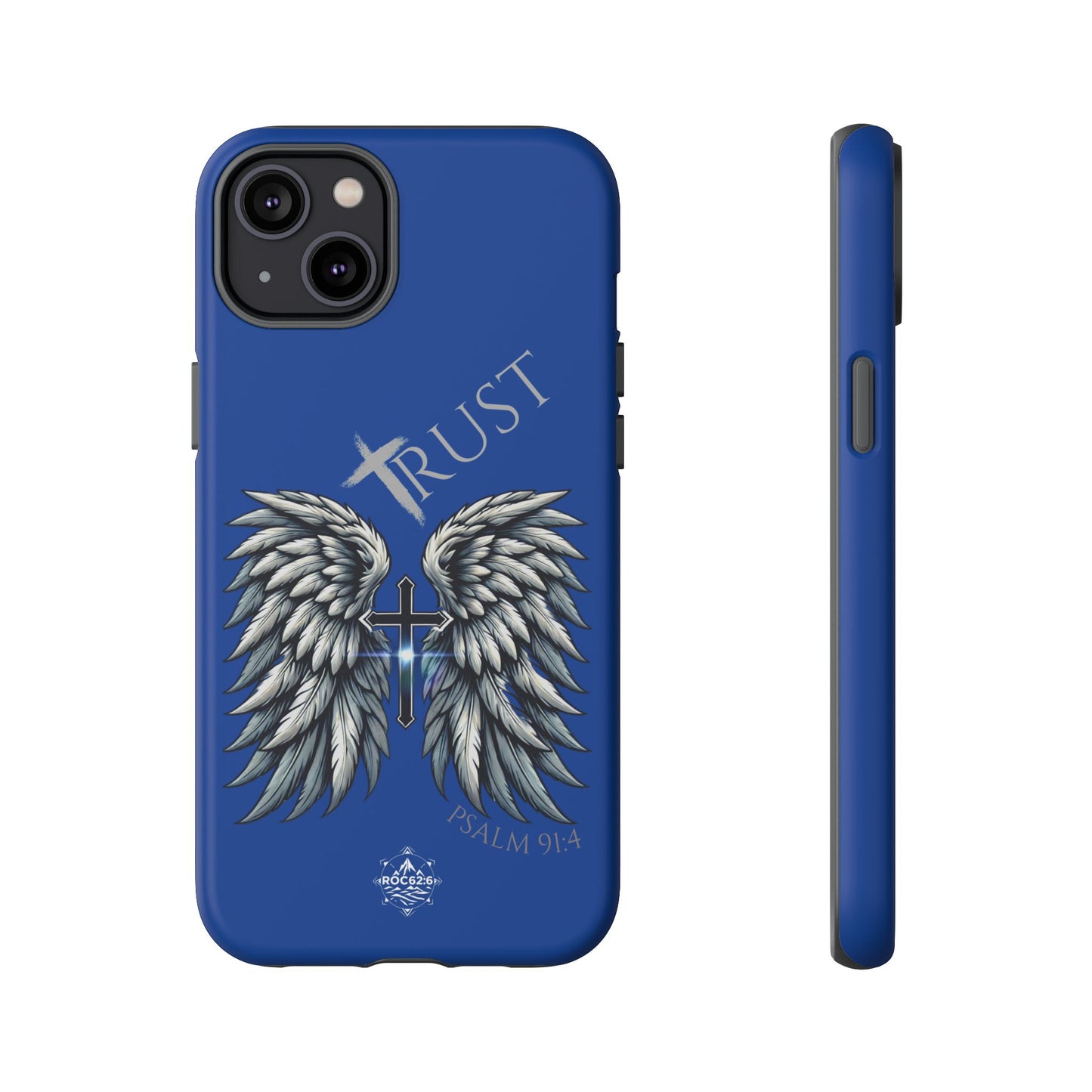 Wings Series Blue Phone Case - Trust, Psalm 91:4 Design, Inspirational Gift, Christian Accessories, Spiritual Protection, Encouragement