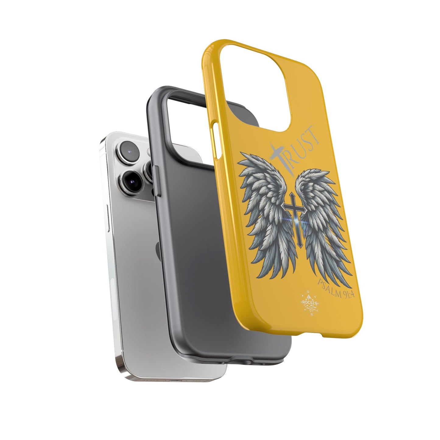 Wings Series Gold Phone Case - Trust, Psalm 91:4 Design, Inspirational Gift, Christian Accessories, Spiritual Protection, Encouragement