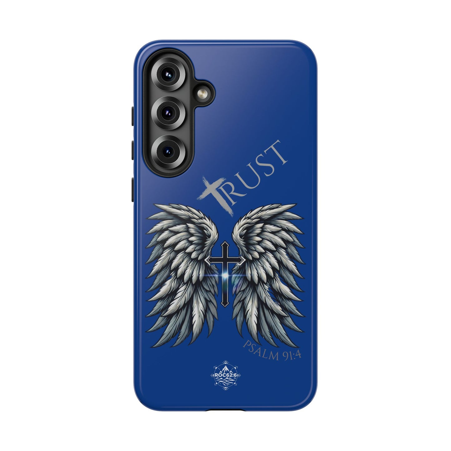 Wings Series Blue Phone Case - Trust, Psalm 91:4 Design, Inspirational Gift, Christian Accessories, Spiritual Protection, Encouragement