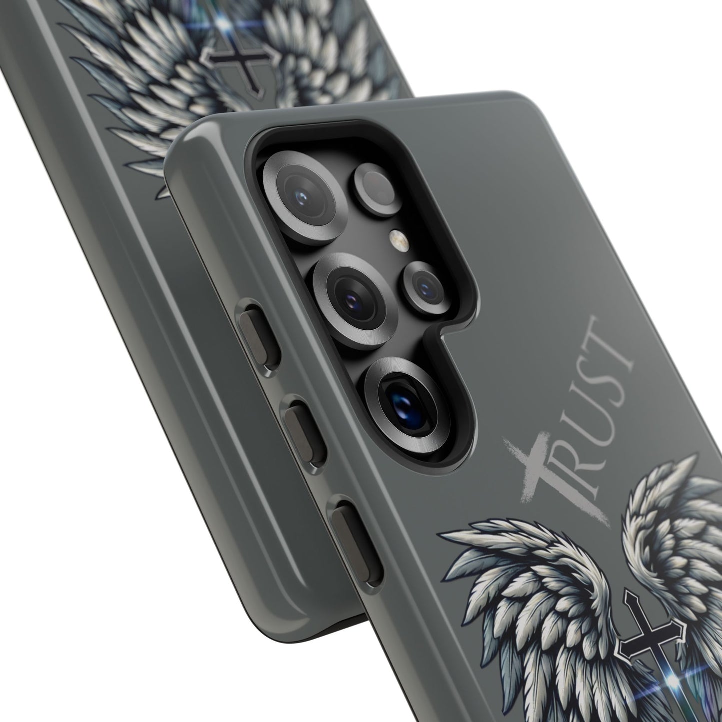 Wings Series Dark Grey Phone Case - Trust, Psalm 91:4 Design, Inspirational Gift, Christian Accessories, Spiritual Protection, Encouragement