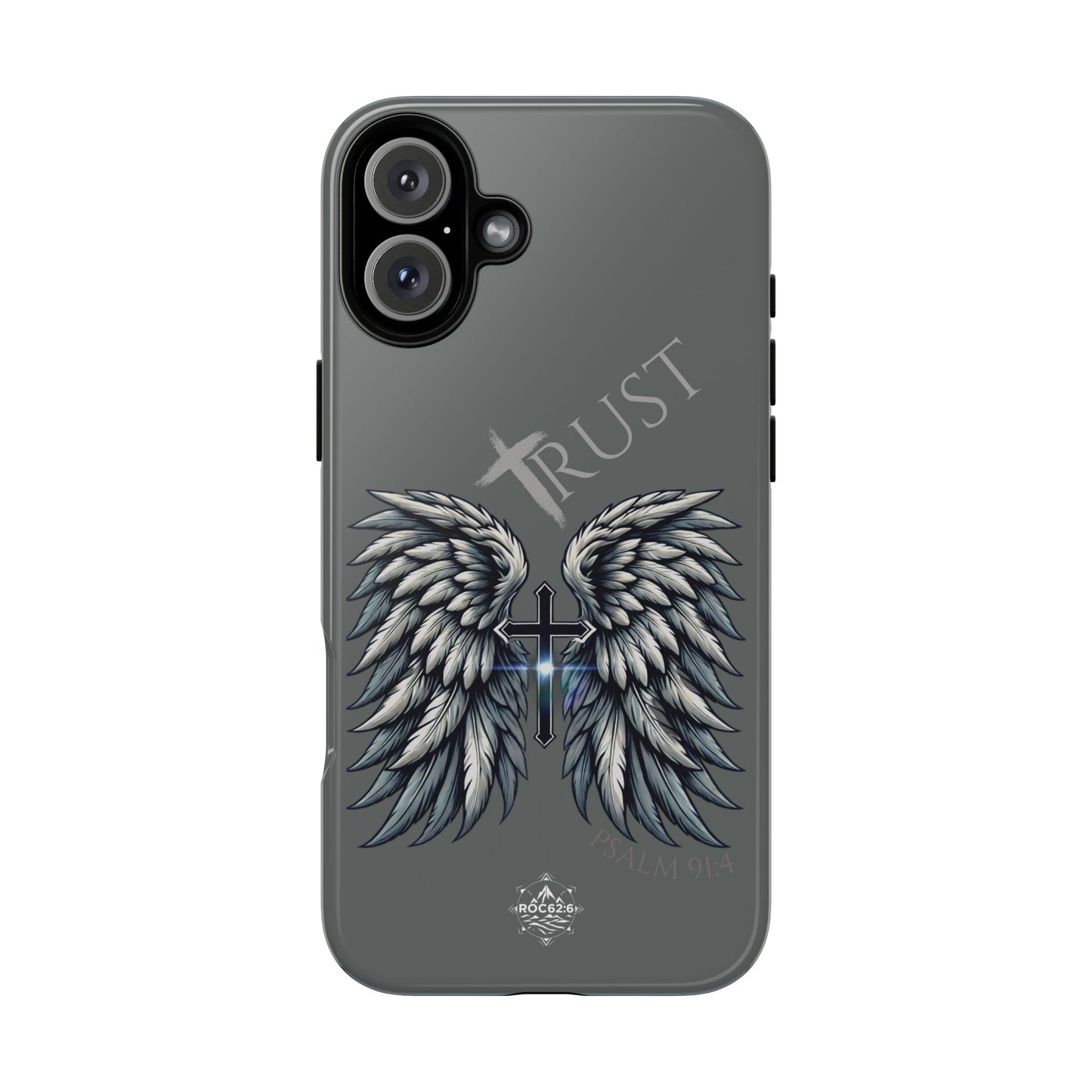 Wings Series Dark Grey Phone Case - Trust, Psalm 91:4 Design, Inspirational Gift, Christian Accessories, Spiritual Protection, Encouragement
