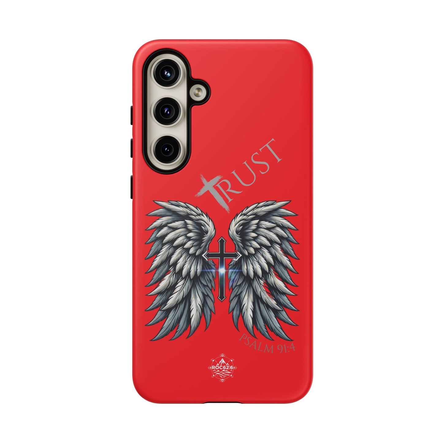 Wings Series Red Phone Case - Trust, Psalm 91:4 Design, Inspirational Gift, Christian Accessories, Spiritual Protection, Encouragement