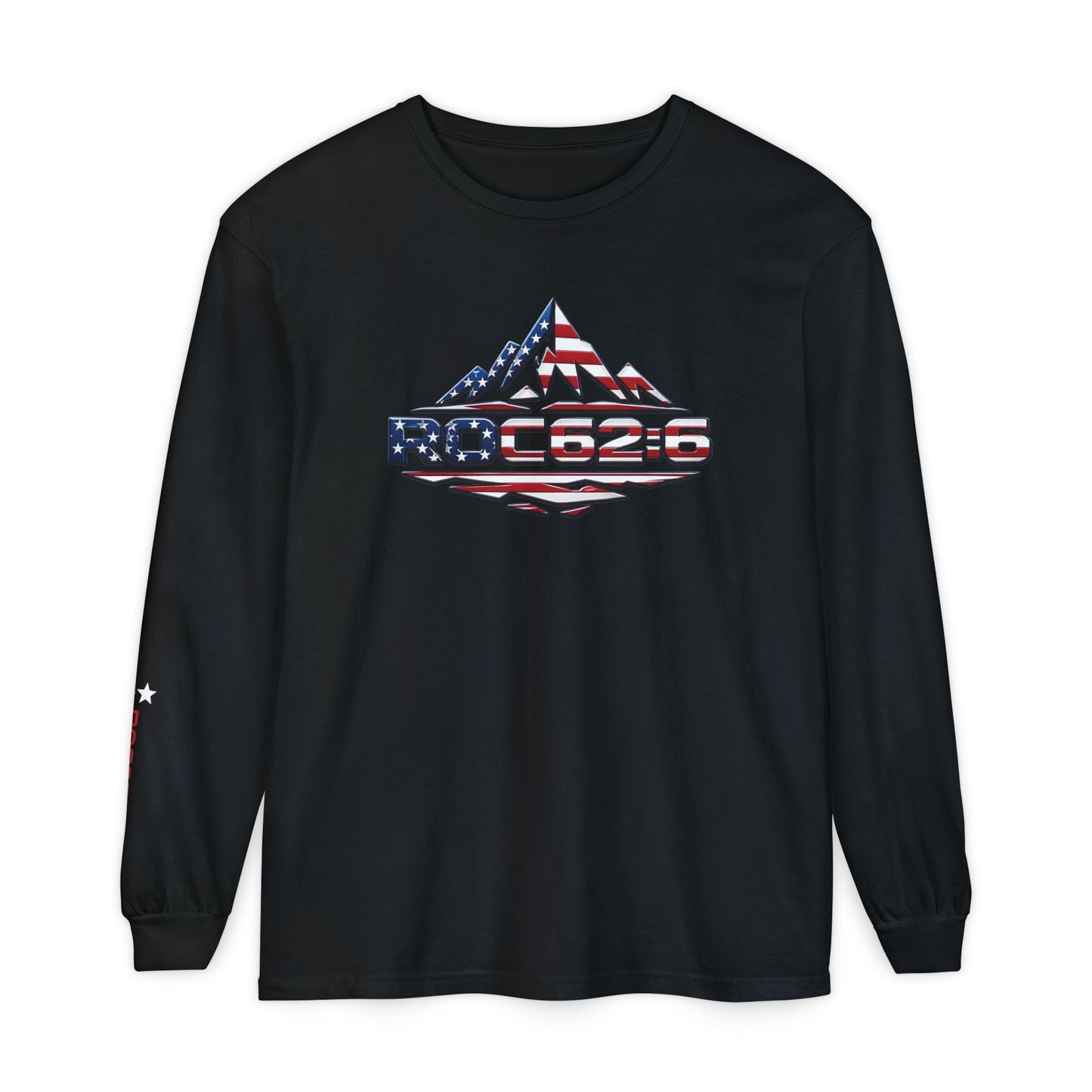 American Flag Mountain ROC626 Long Sleeve Shirt | Patriotic Outdoor Tee