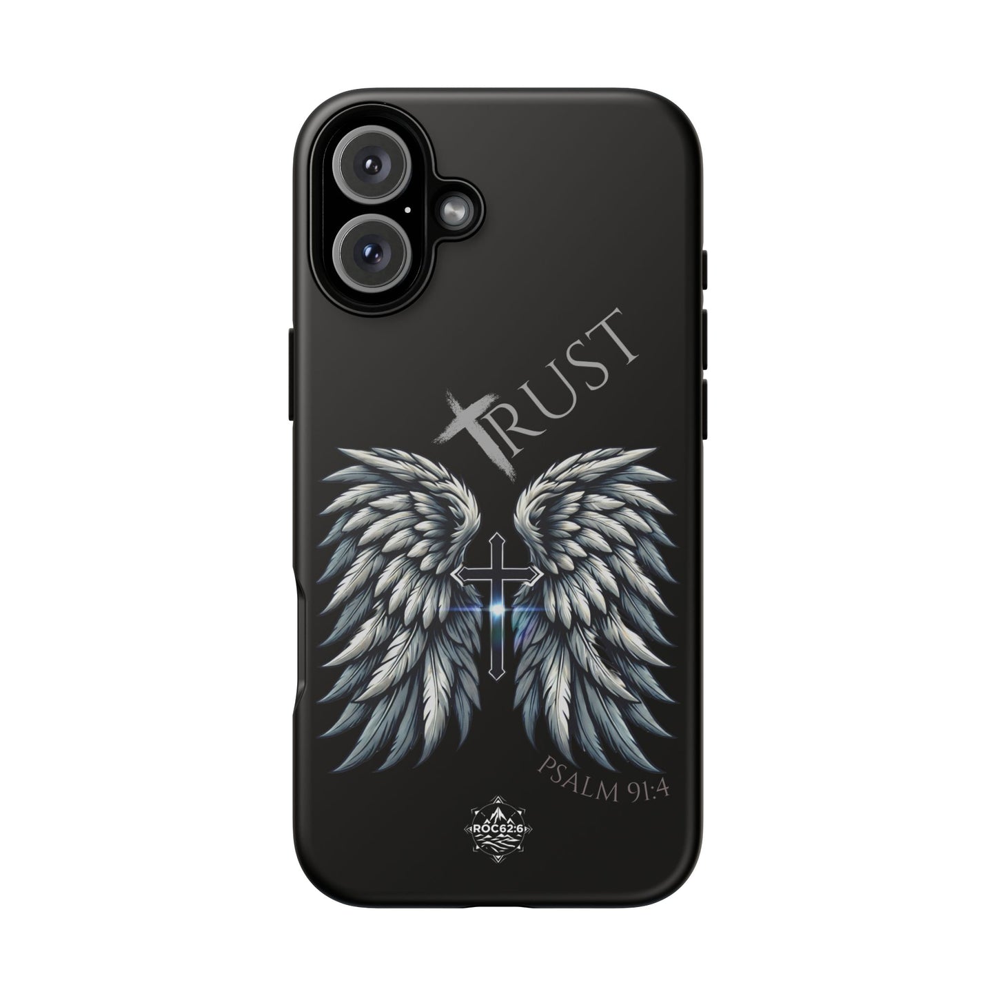 Wings Series Black Phone Case - Trust, Psalm 91:4 Design, Inspirational Gift, Christian Accessories, Spiritual Protection, Encouragement