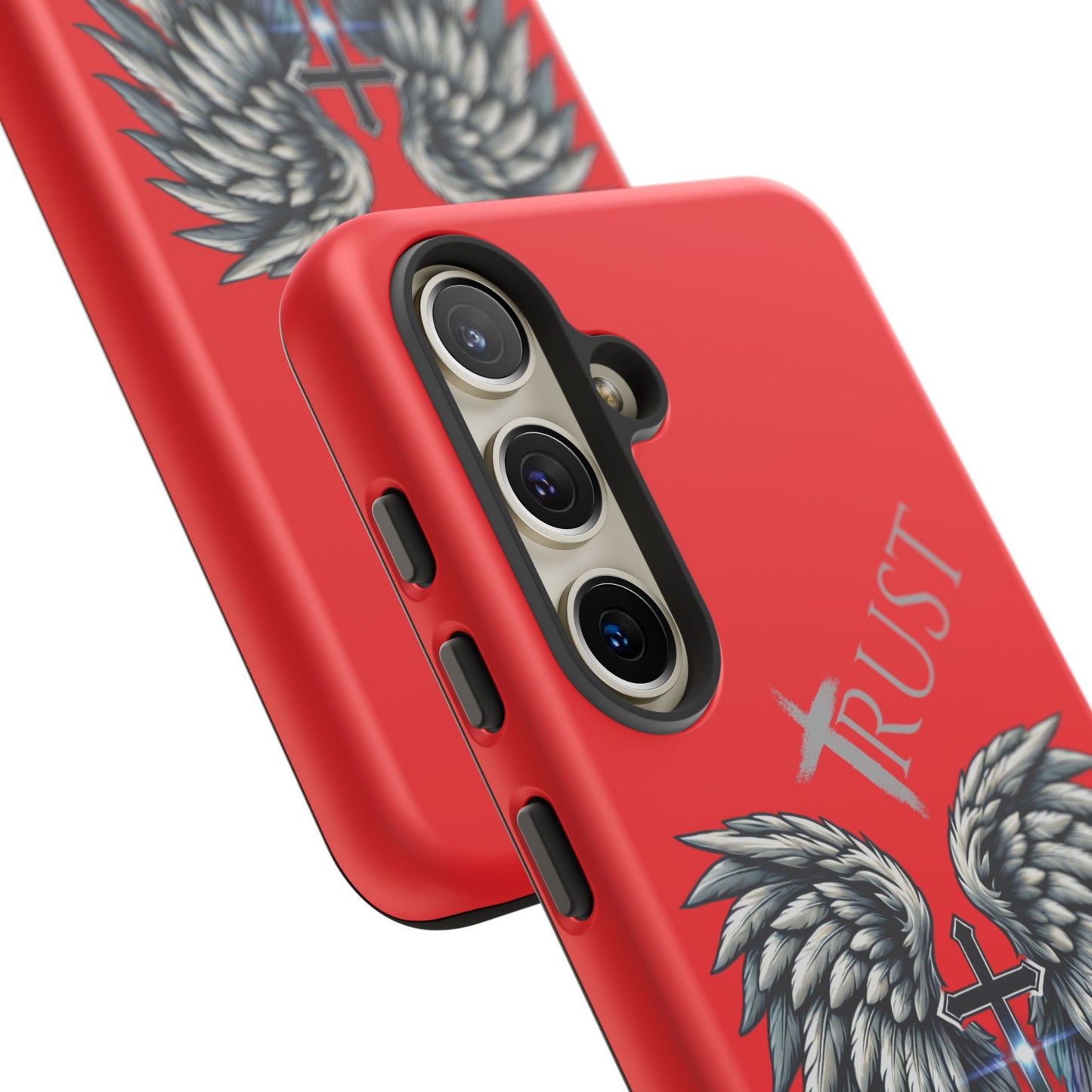 Wings Series Red Phone Case - Trust, Psalm 91:4 Design, Inspirational Gift, Christian Accessories, Spiritual Protection, Encouragement