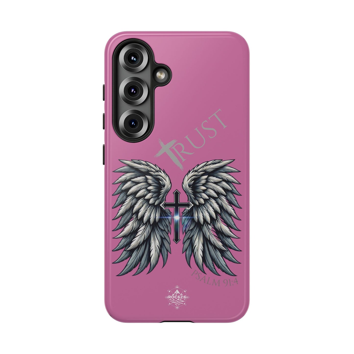 Wings Series Pink Phone Case - Trust, Psalm 91:4 Design, Inspirational Gift, Christian Accessories, Spiritual Protection, Encouragement